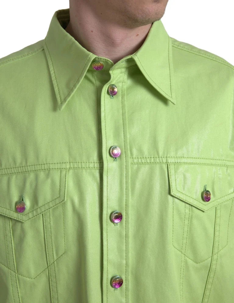 Dolce & Gabbana Green Cotton Collared Button Down Shirt - IT41 | L - Shirts