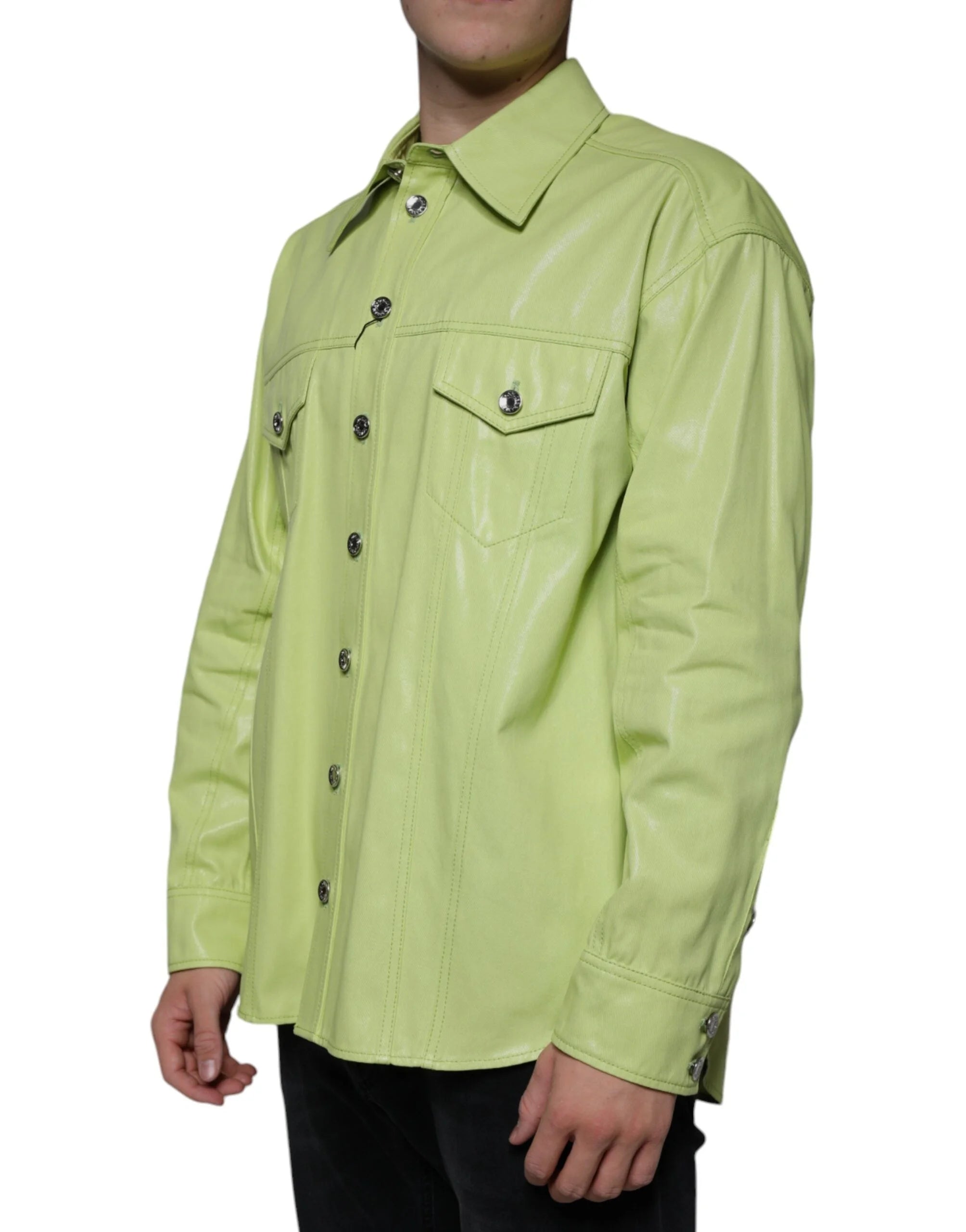 Dolce & Gabbana Green Cotton Collared Men Button Down Shirt - Shirts