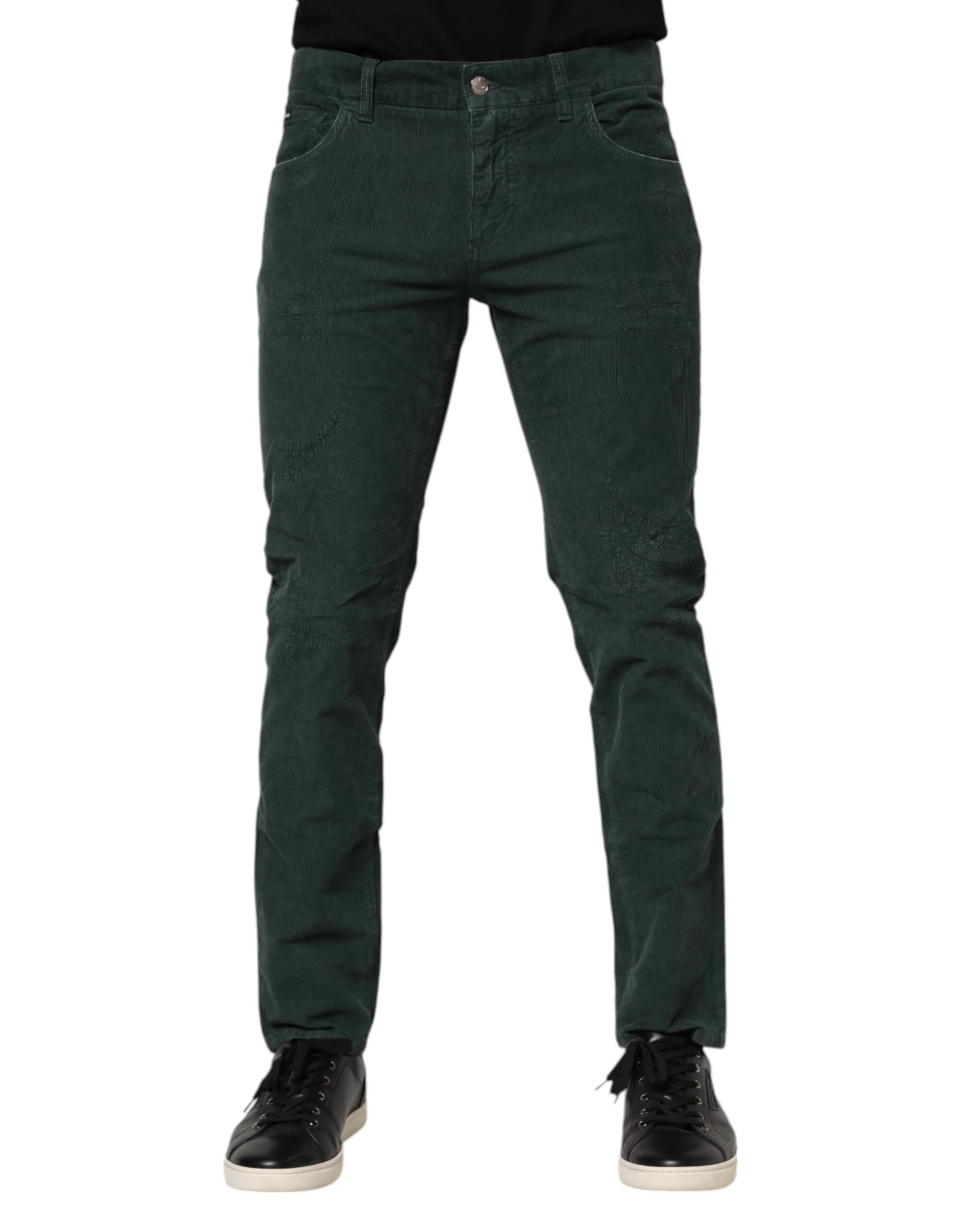 Dolce & Gabbana Green Cotton Corduroy Skinny Pants - IT50 | L - Trousers