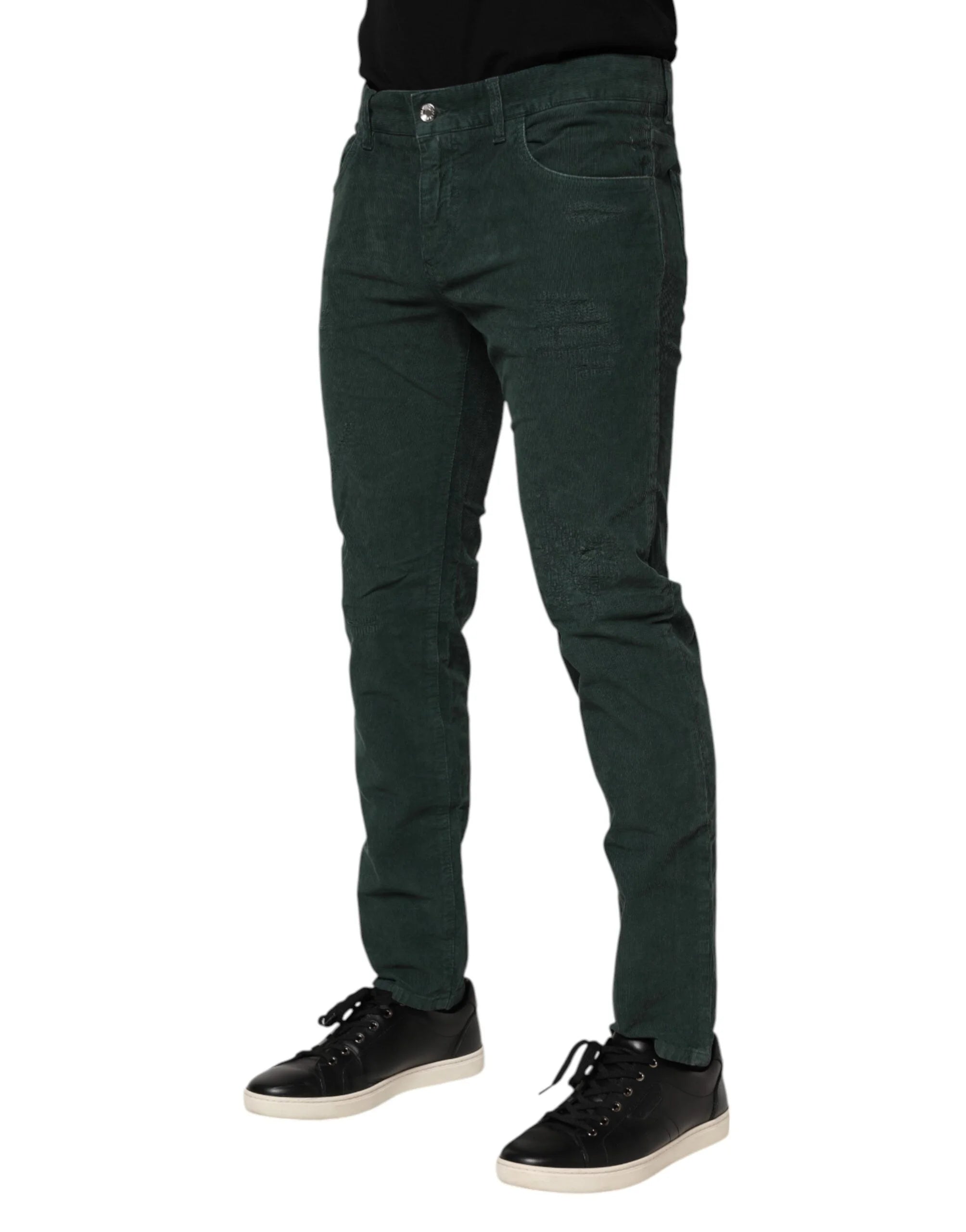 Dolce & Gabbana Green Cotton Corduroy Skinny Pants - IT50 | L - Trousers