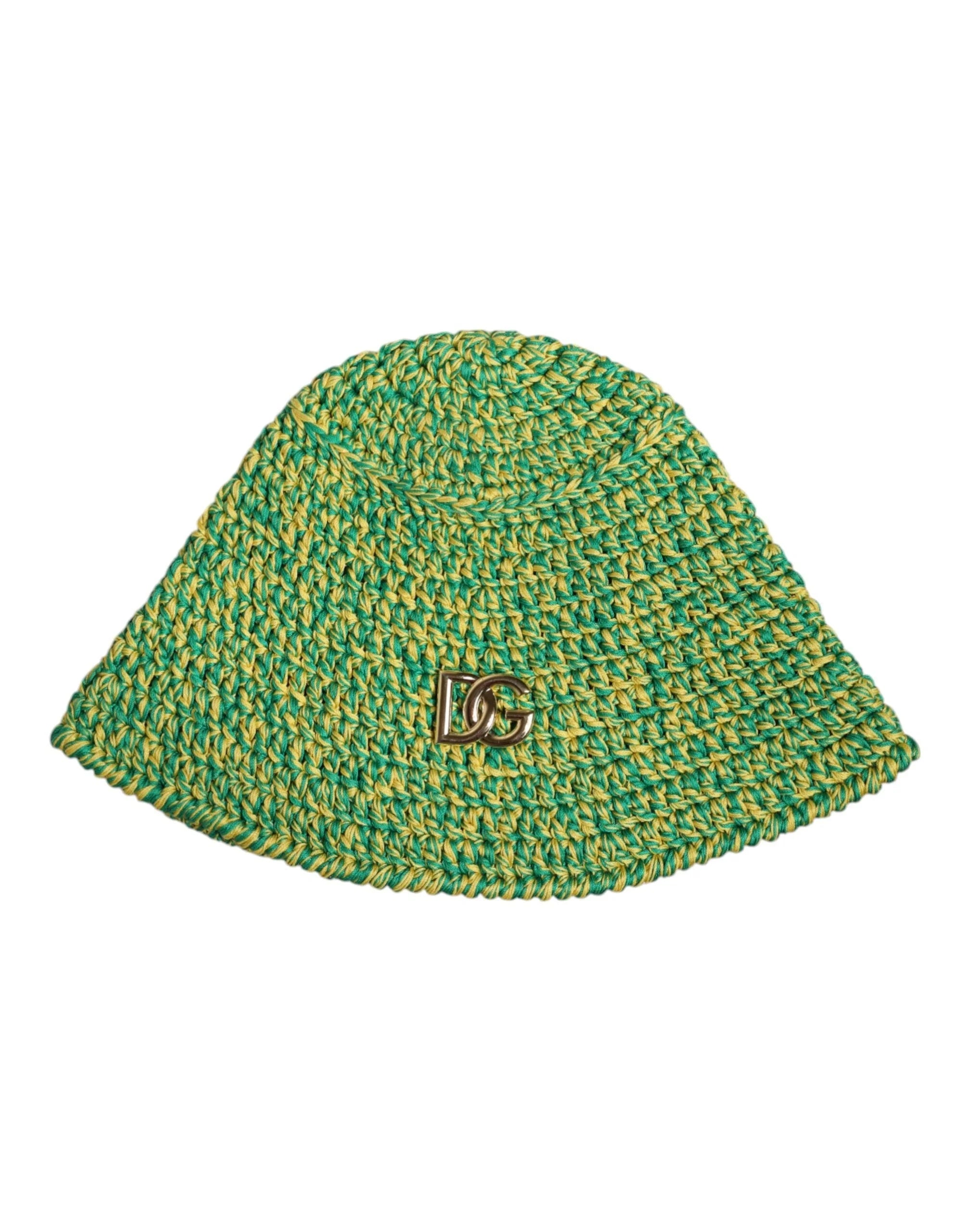 Dolce & Gabbana Green Cotton Crochet DG Logo Bucket Hat - 58 cm|M - Bucket Hats