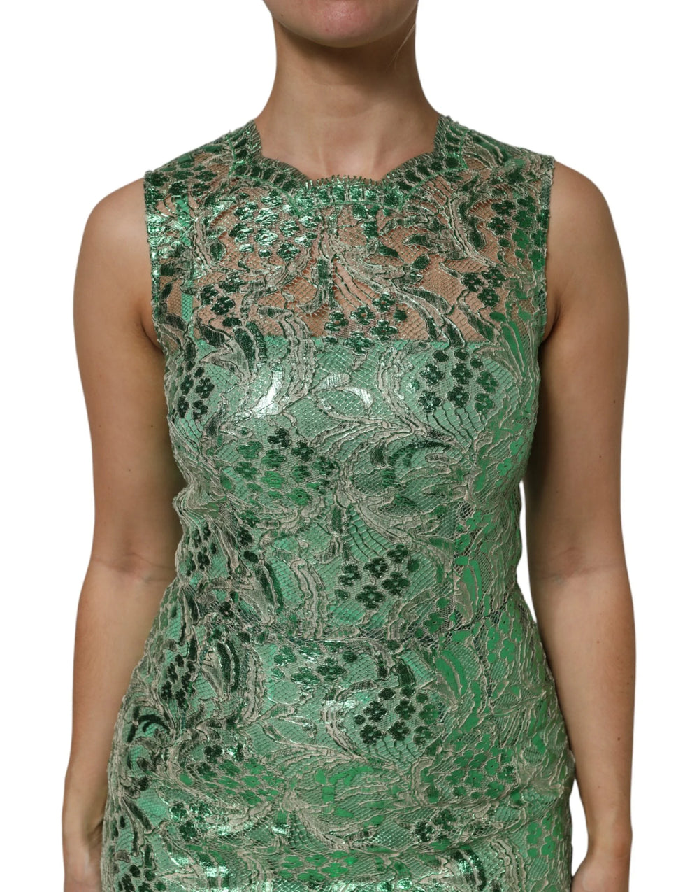 Dolce & Gabbana Green Cotton Floral Lace Sheath Midi Dress - IT42|M