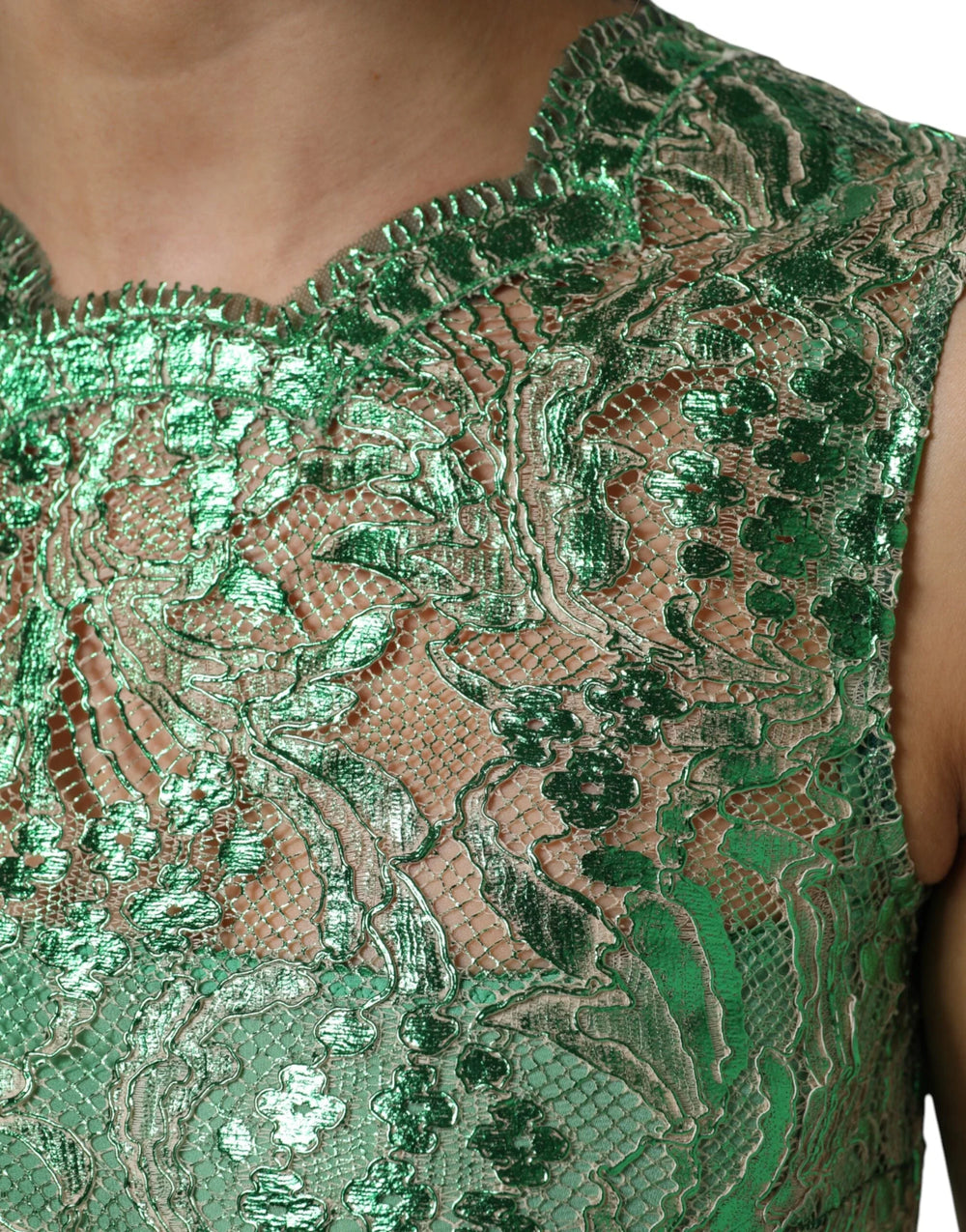 Dolce & Gabbana Green Cotton Floral Lace Sheath Midi Dress - IT42|M