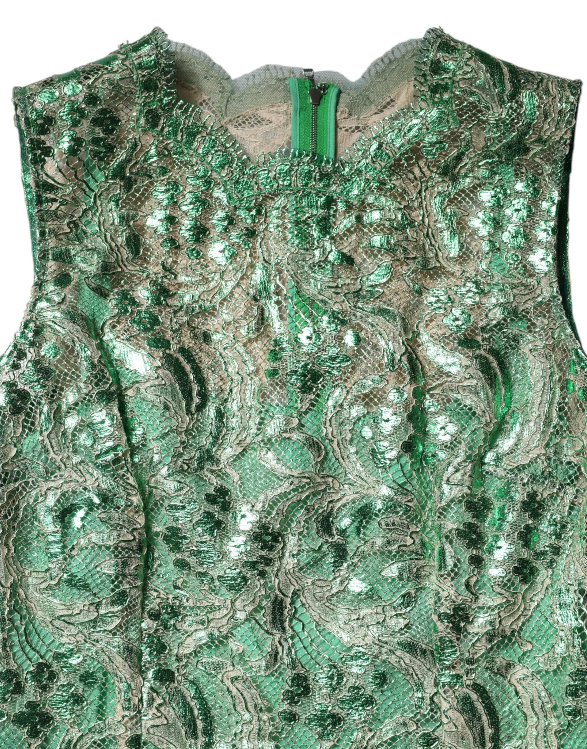 Dolce & Gabbana Green Cotton Floral Lace Sheath Midi Dress - IT42|M
