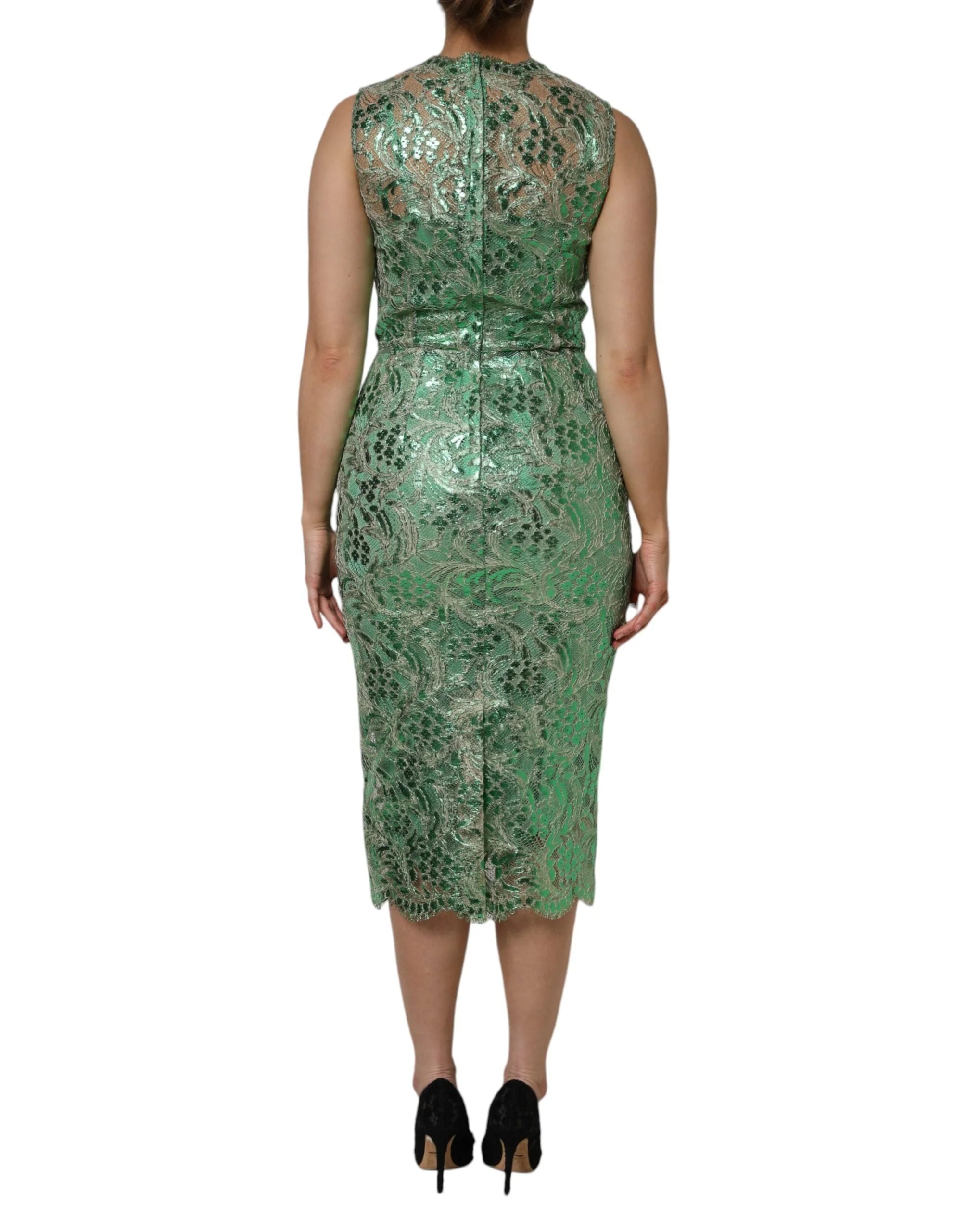 Dolce & Gabbana Green Cotton Floral Lace Sheath Midi Dress - IT42|M