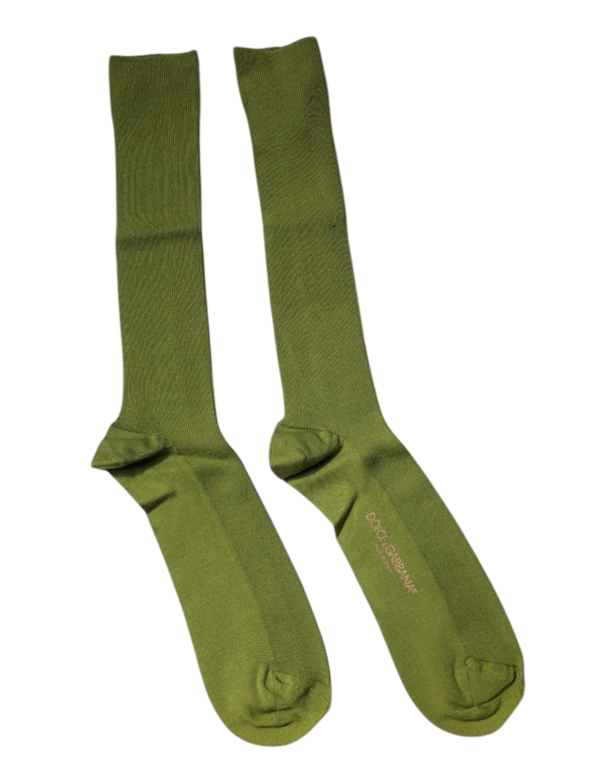 Dolce & Gabbana Green Cotton Logo Over The Calf Socks - L - Crew Socks
