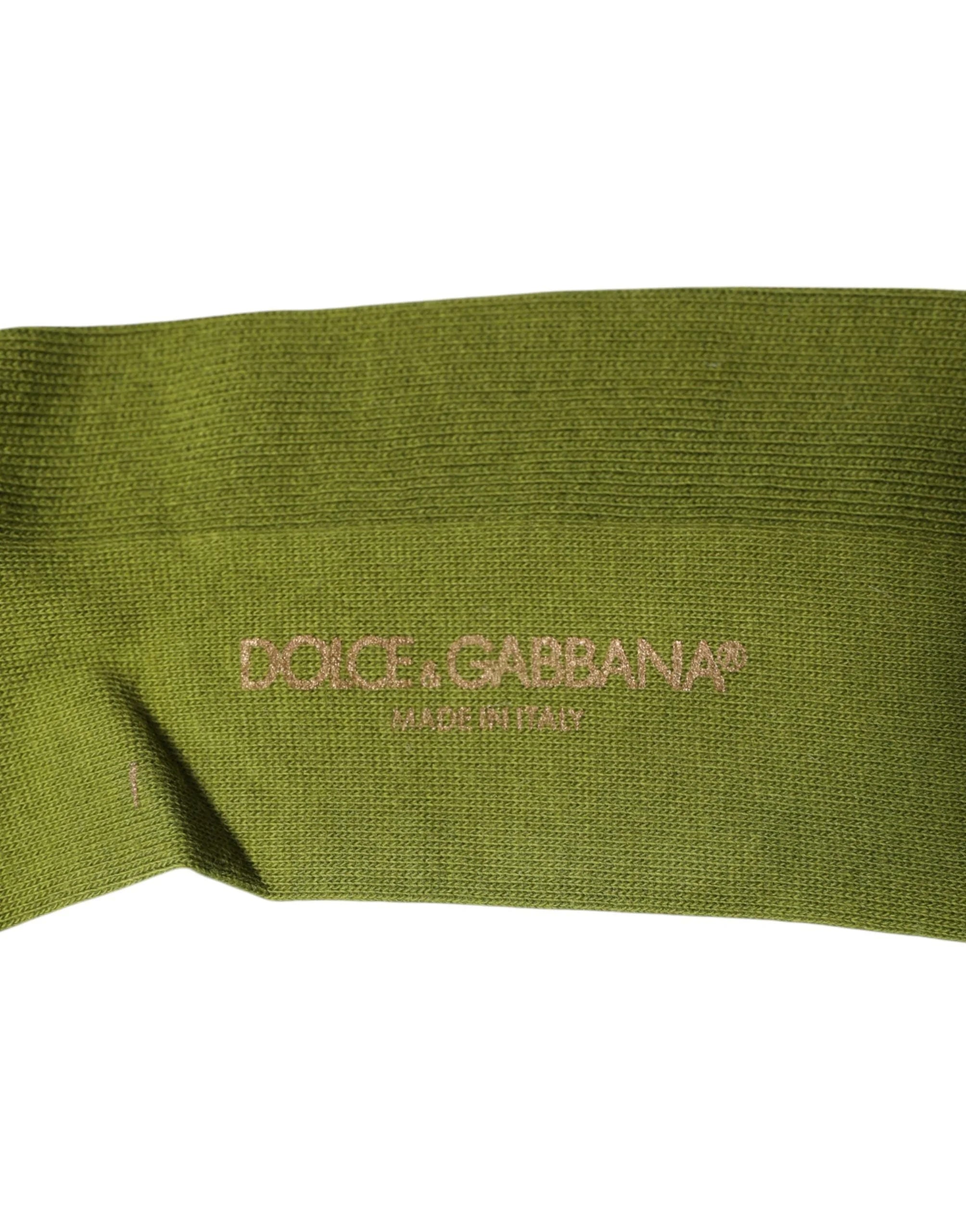 Dolce & Gabbana Green Cotton Logo Over The Calf Socks - L - Crew Socks