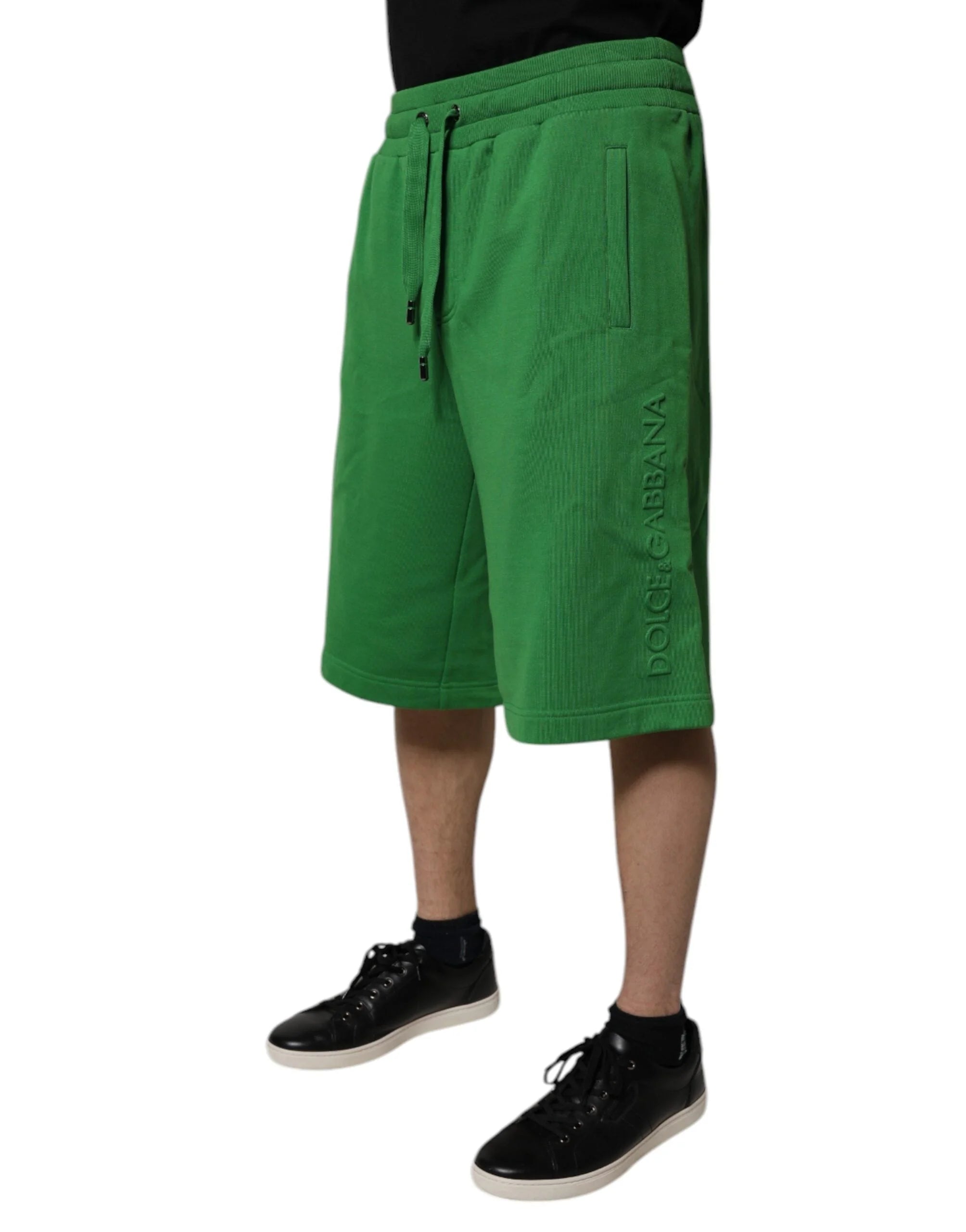 Dolce & Gabbana Green Cotton Men Sweatshorts Bermuda Shorts - IT48 | M