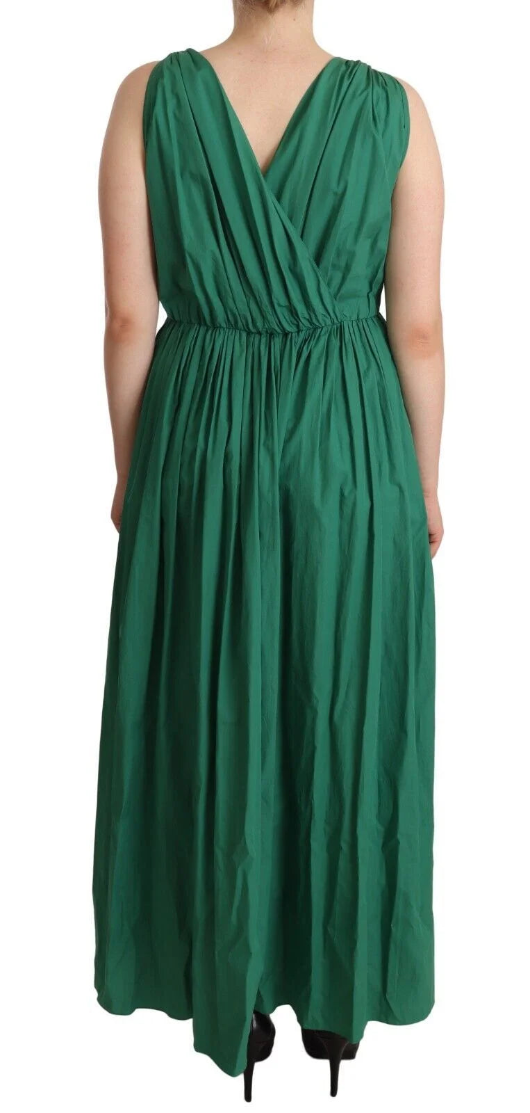 Dolce & Gabbana Green Cotton Sleeveless V-neck Dress - IT46|XL - Dresses