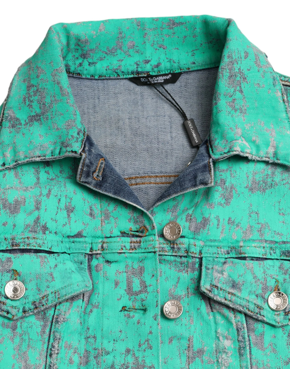 Dolce & Gabbana Green Cotton Tie Dye Cropped Cropped Denim Jacket - IT40|S - Trucker Jackets