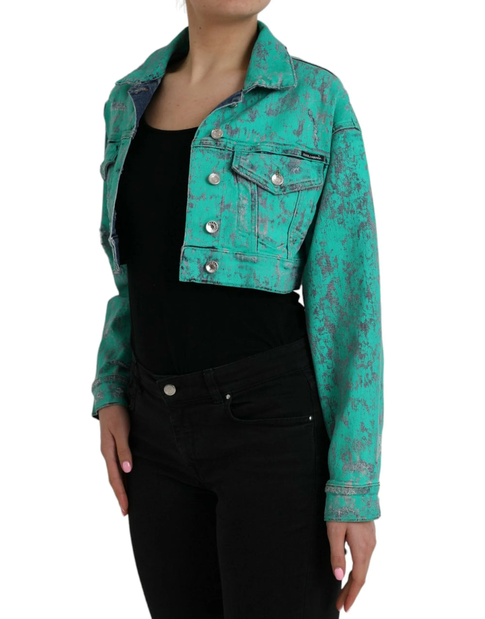 Dolce & Gabbana Green Cotton Tie Dye Cropped Cropped Denim Jacket - IT40|S - Trucker Jackets