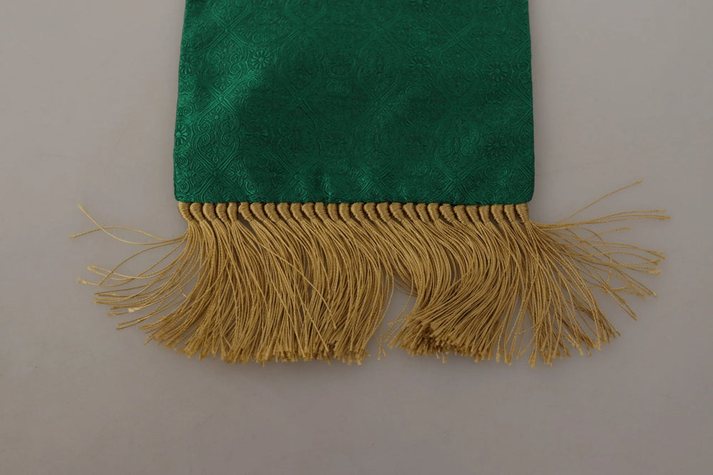 Dolce & Gabbana Green Crown Embroidered Shawl Fringe Blend Silk - Scarves & Shawls