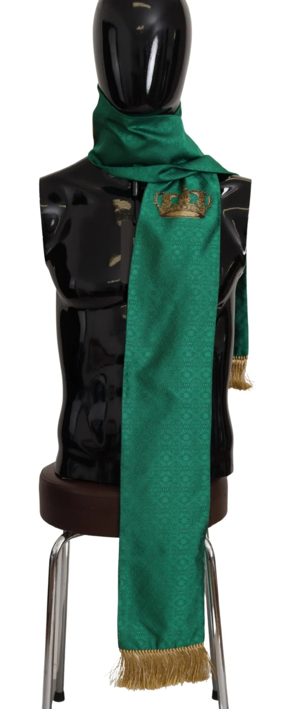 Dolce & Gabbana Green Crown Embroidered Shawl Fringe Blend Silk - Scarves & Shawls