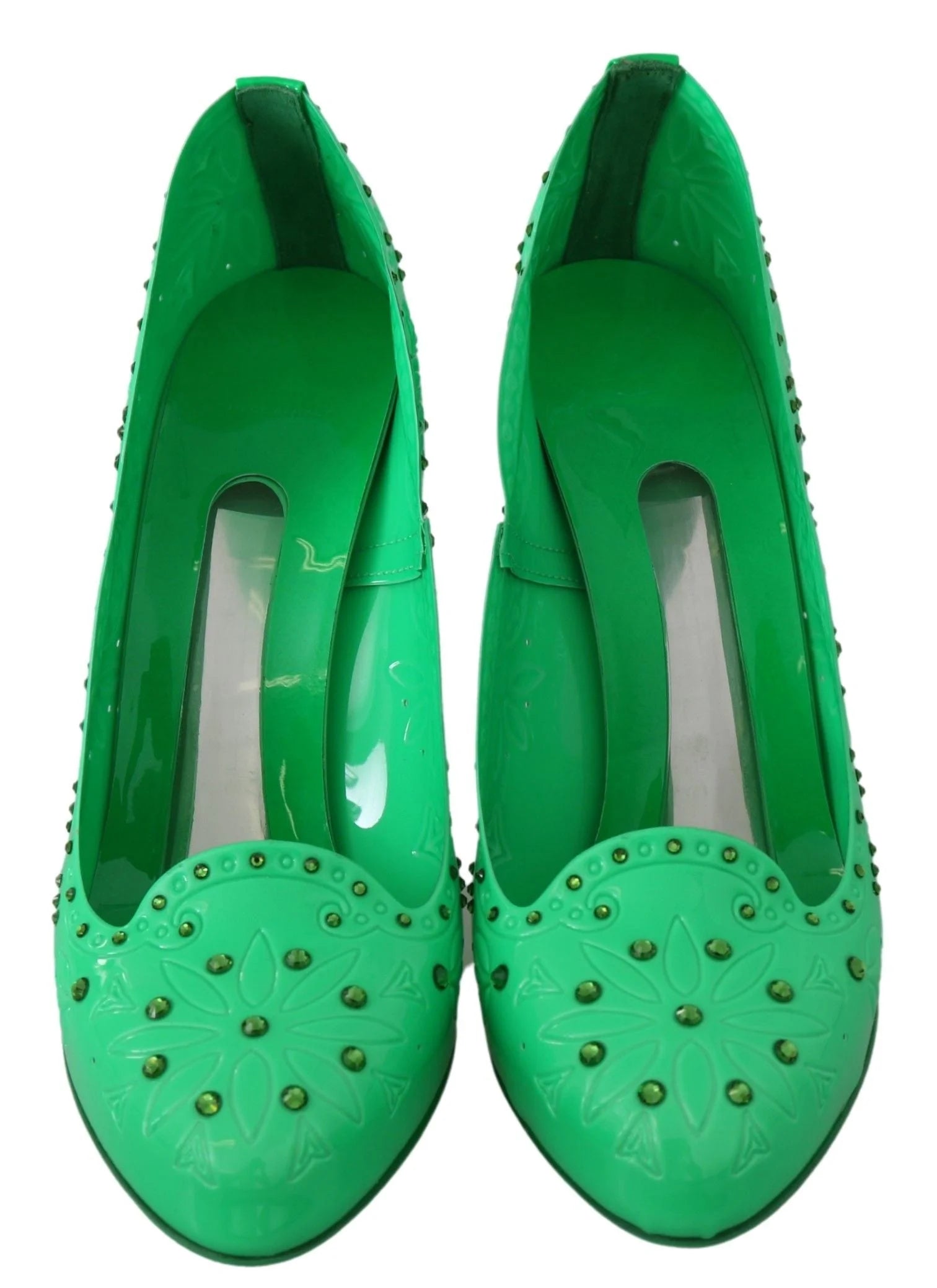 Dolce & Gabbana Green Crystal Floral CINDERELLA Heels Shoes - EU39/US8.5