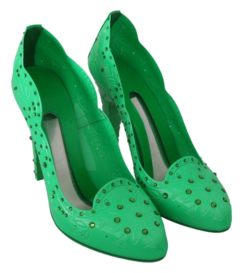 Dolce & Gabbana Green Crystal Floral CINDERELLA Heels Shoes - EU39/US8.5