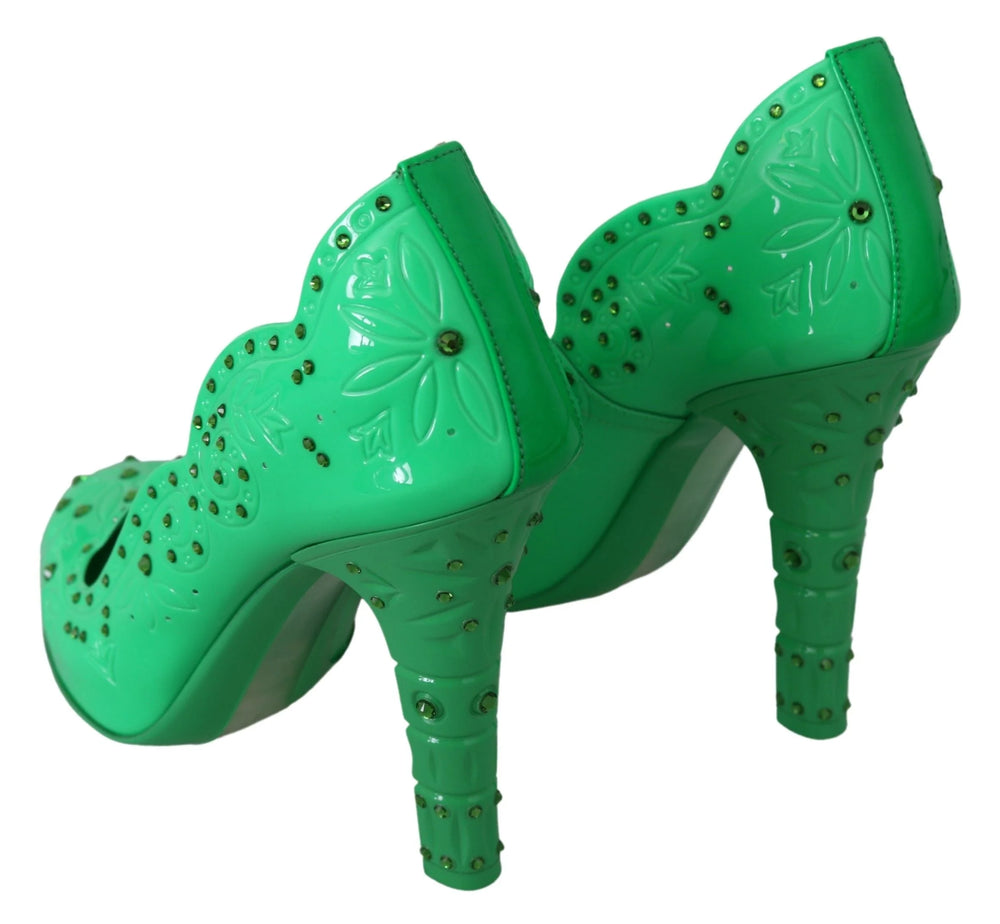 Dolce & Gabbana Green Crystal Floral CINDERELLA Heels Shoes - EU39/US8.5 - Heels