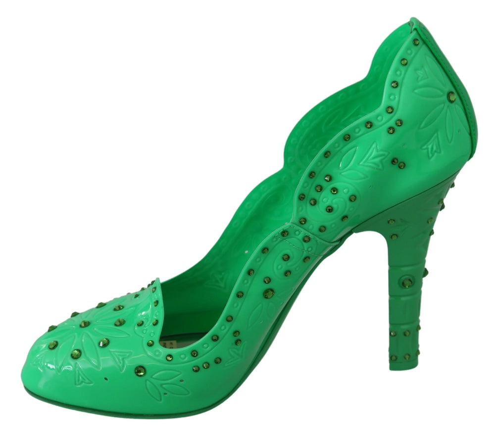 Dolce & Gabbana Green Crystal Floral CINDERELLA Heels Shoes - EU39/US8.5