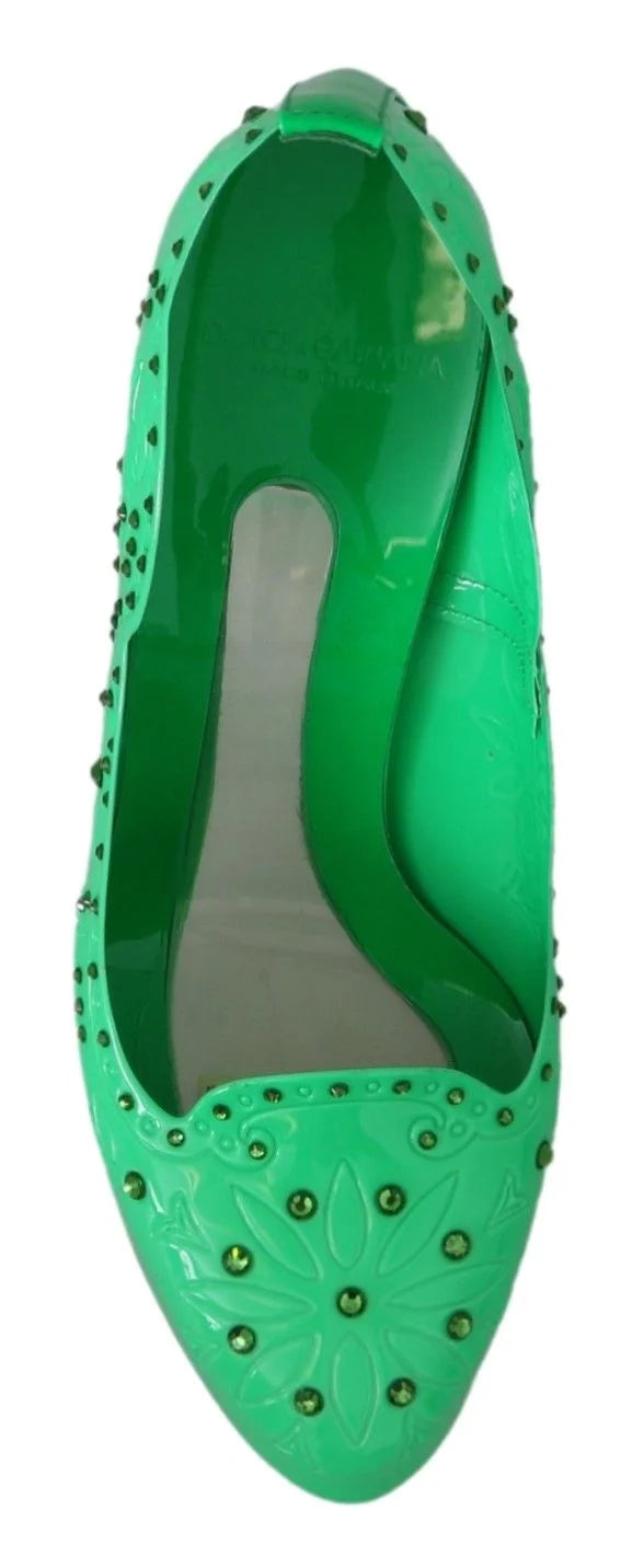 Dolce & Gabbana Green Crystal Floral CINDERELLA Heels Shoes - EU39/US8.5 - Heels