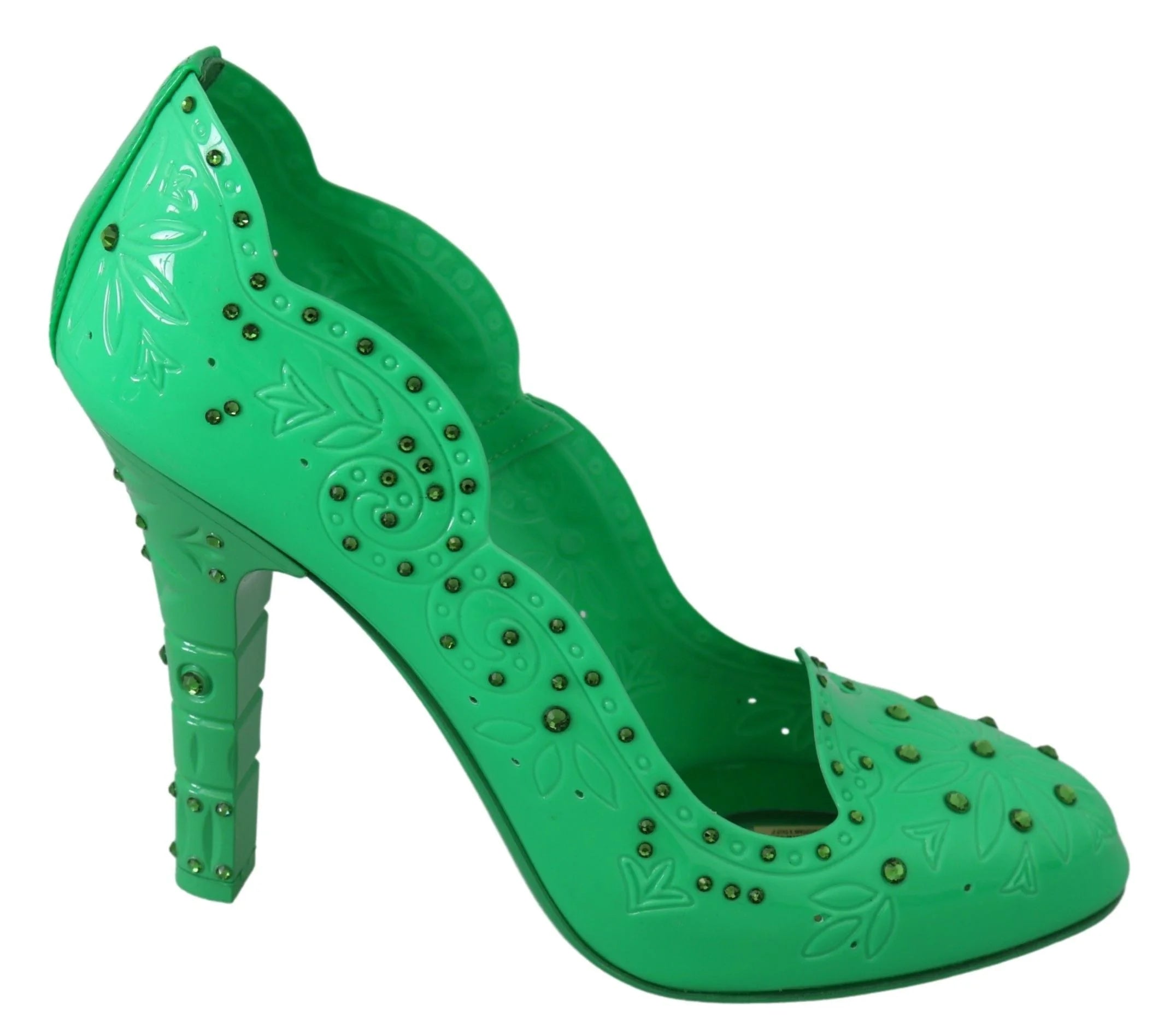 Dolce & Gabbana Green Crystal Floral CINDERELLA Heels Shoes - EU39/US8.5