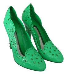 Dolce & Gabbana Green Crystal Floral Heels CINDERELLA Shoes - EU40/US9.5
