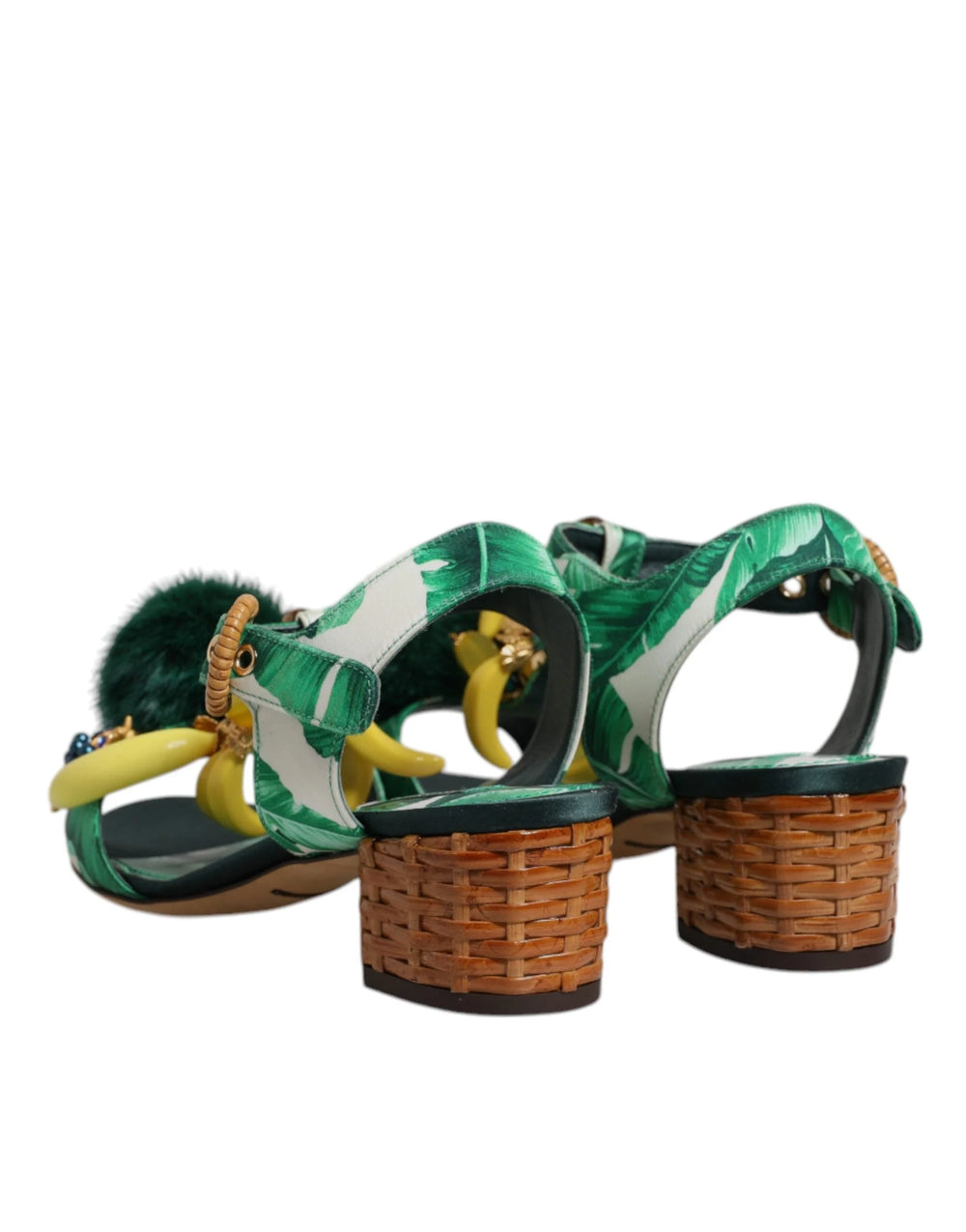 Dolce & Gabbana Green Crystal Fur Embellished Sandals Shoes - EU36.5/US6 - Sandals