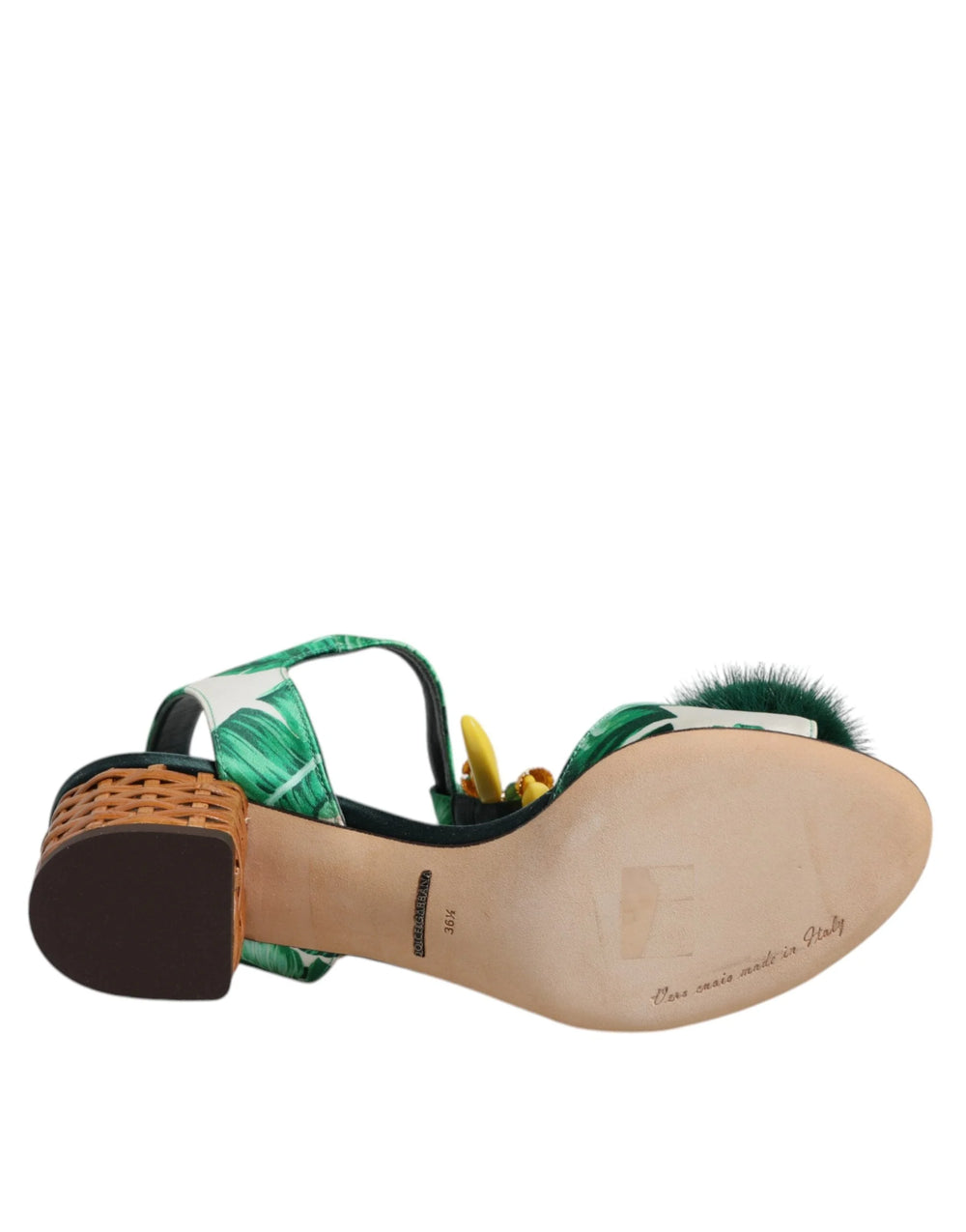 Dolce & Gabbana Green Crystal Fur Embellished Sandals Shoes - EU36.5/US6