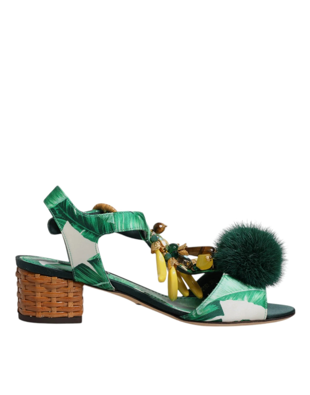 Dolce & Gabbana Green Crystal Fur Embellished Sandals Shoes - EU36.5/US6