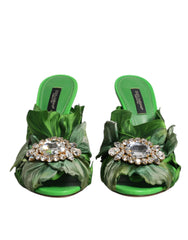 Dolce & Gabbana Green Crystal Slides KEIRA Sandal Shoes - EU37.5/US7 - Sandals