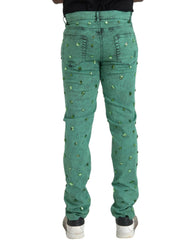 Dolce & Gabbana Green Crystals Cotton Stretch Slim Jeans - IT50 | L - Jeans