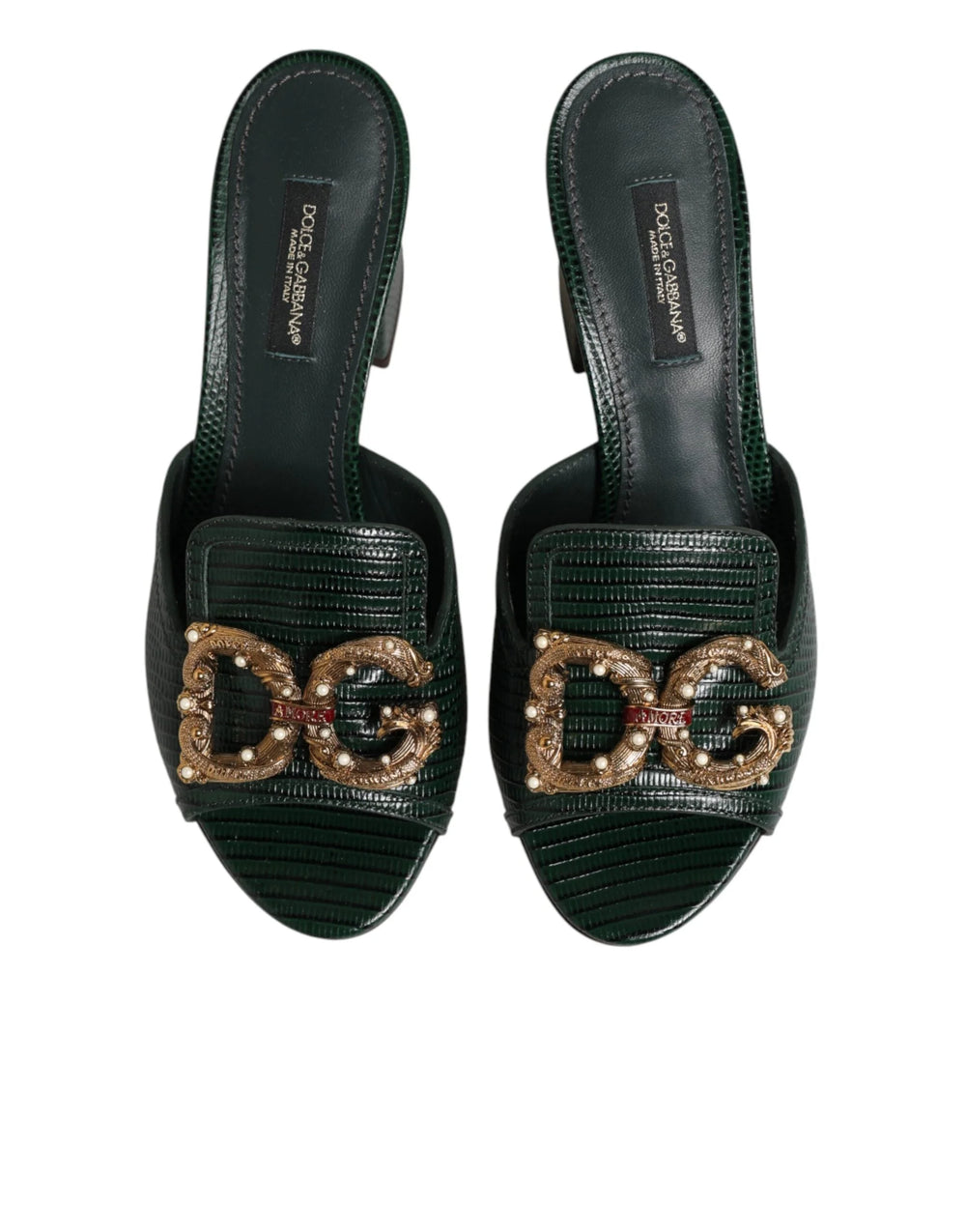 Dolce & Gabbana Green DG Amore Heel Slides Sandals Shoes - EU35/US4.5