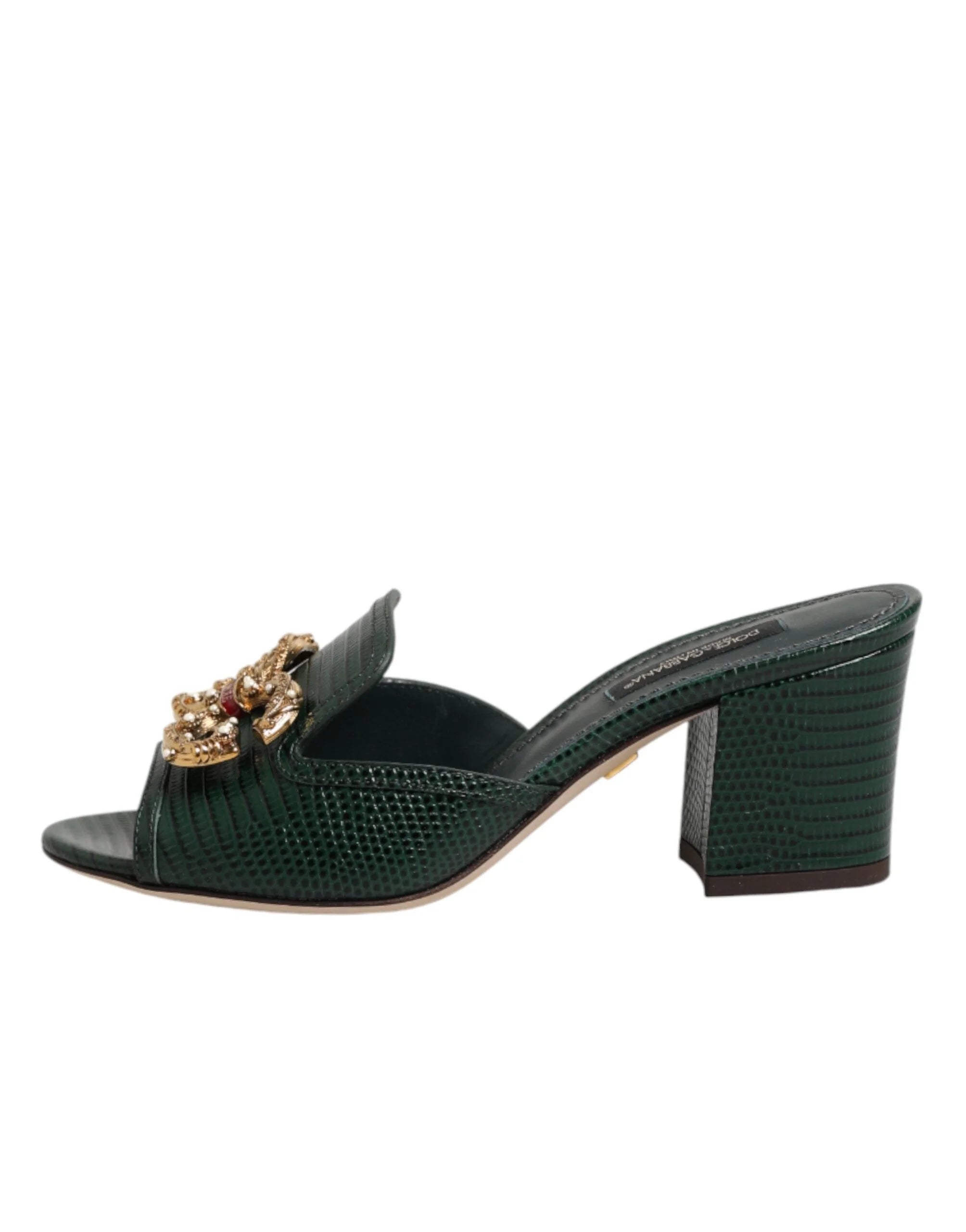 Dolce & Gabbana Green DG Amore Heel Slides Sandals Shoes - EU35/US4.5