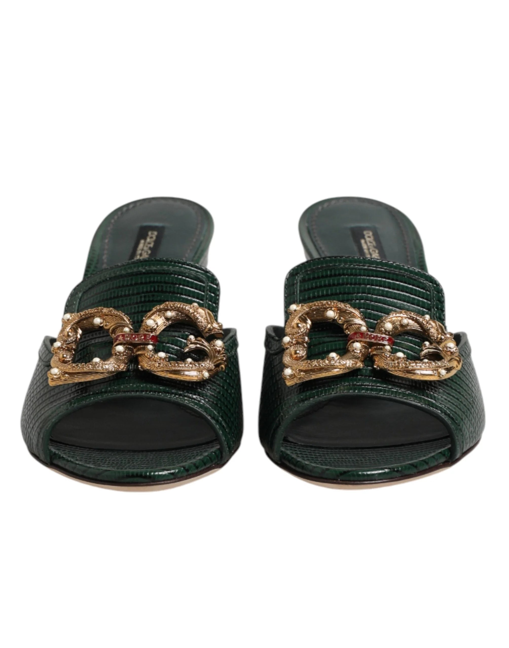 Dolce & Gabbana Green DG Amore Heel Slides Sandals Shoes - EU35/US4.5
