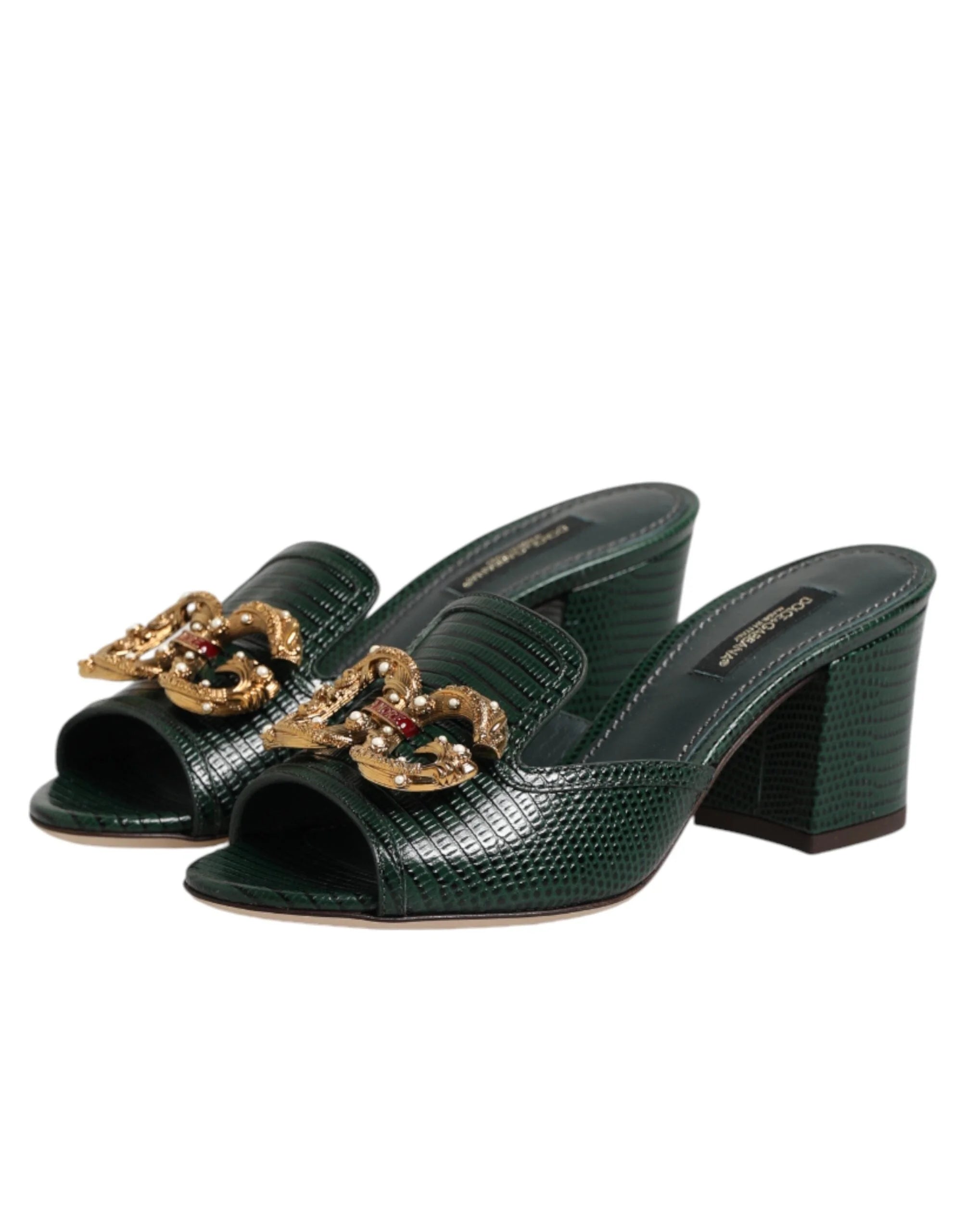 Dolce & Gabbana Green DG Amore Heel Slides Sandals Shoes - EU35/US4.5