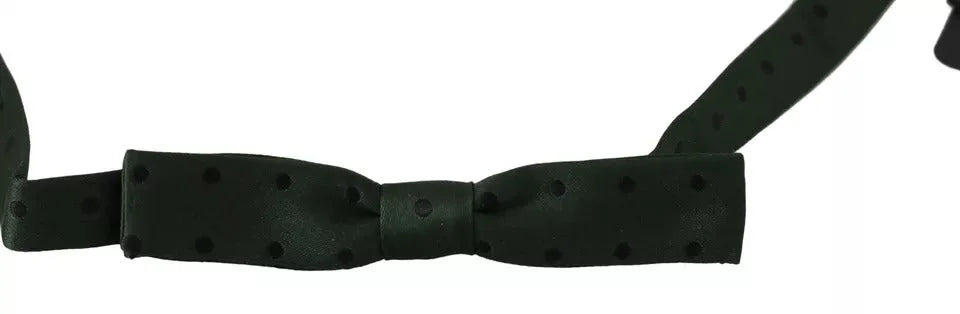 Dolce & Gabbana Green Dotted Silk Adjustable Neck Bow Tie - Neckties