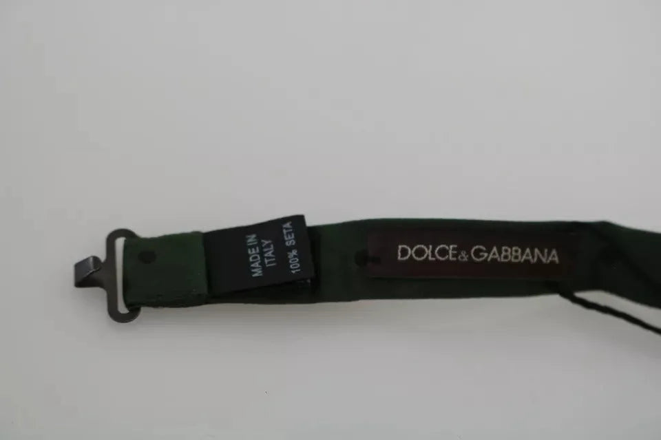 Dolce & Gabbana Green Dotted Silk Adjustable Neck Bow Tie - Neckties