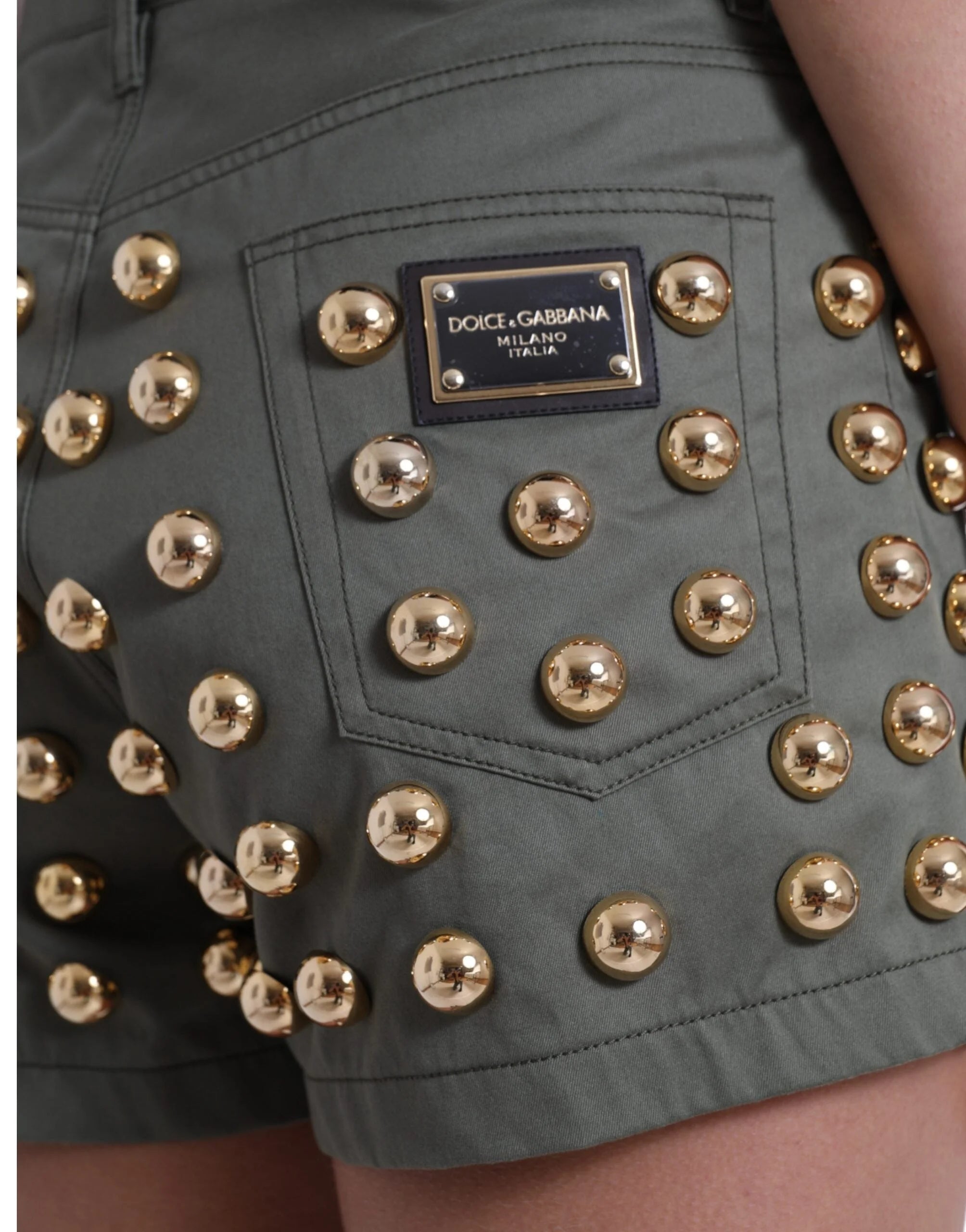 Dolce & Gabbana Green Embellished Cotton High Waist Hot Pants Shorts - IT40|S - Short Trousers