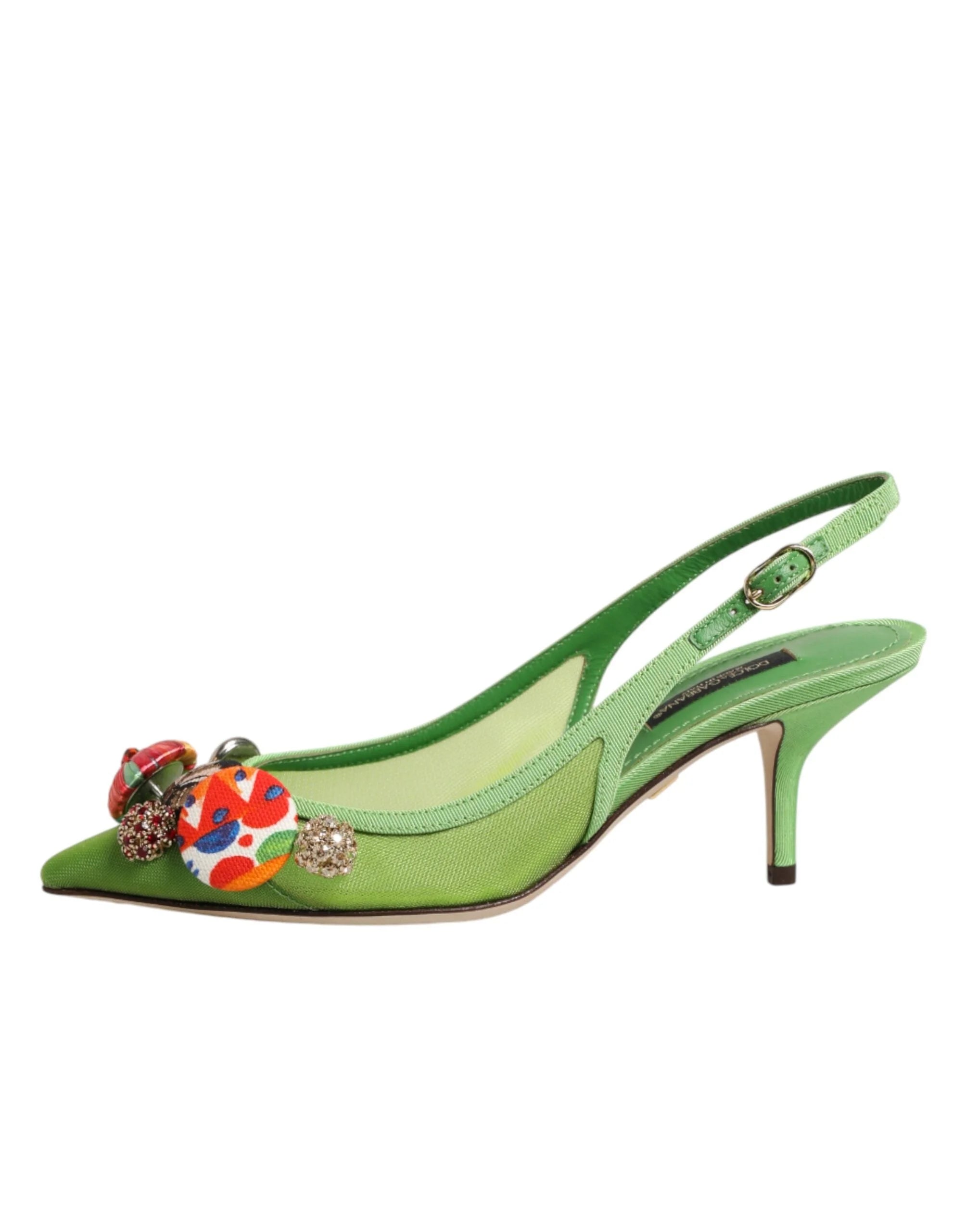 Dolce & Gabbana Green Embellished Heels Slingbacks Shoes - EU35/US4.5
