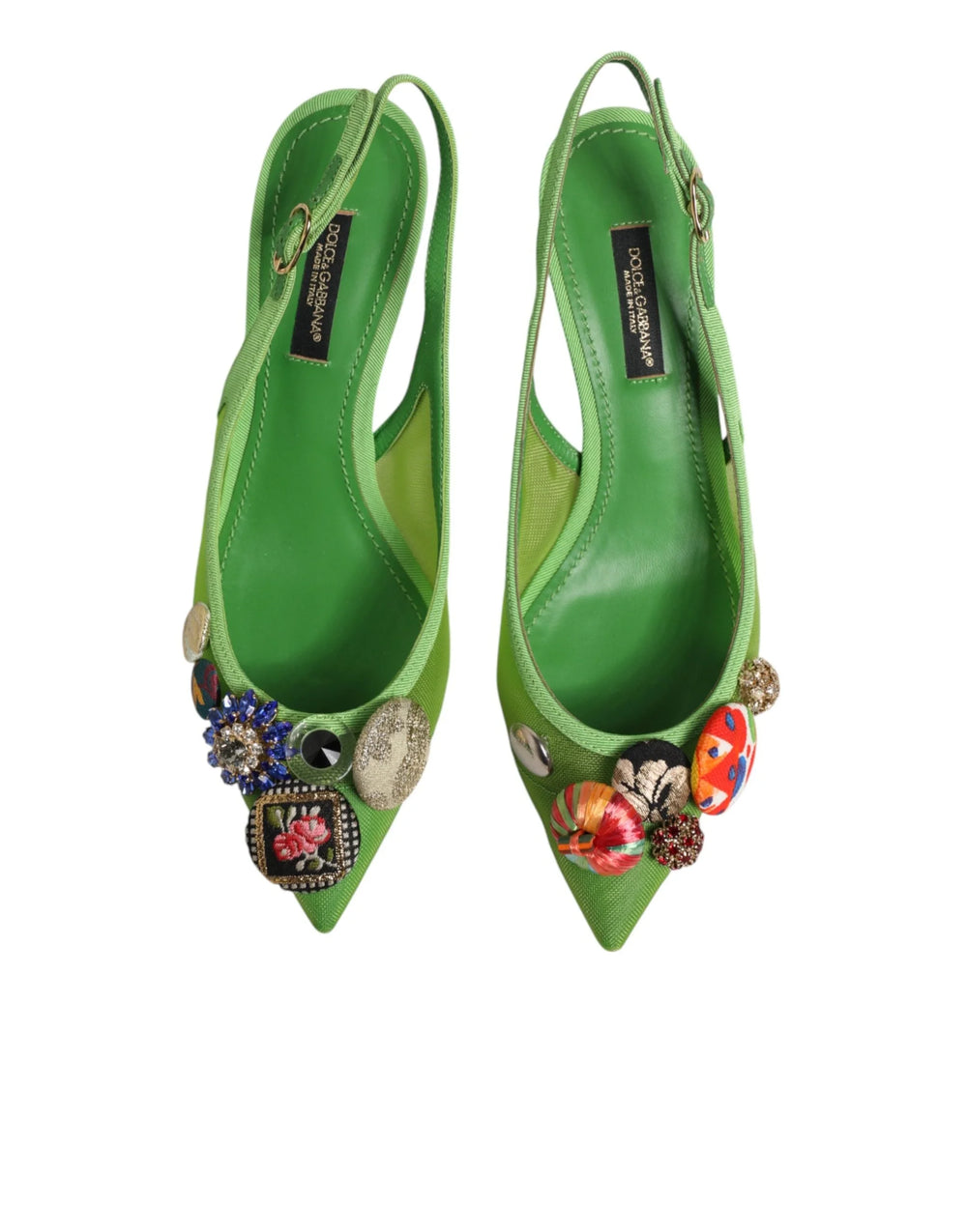 Dolce & Gabbana Green Embellished Heels Slingbacks Shoes - EU35/US4.5