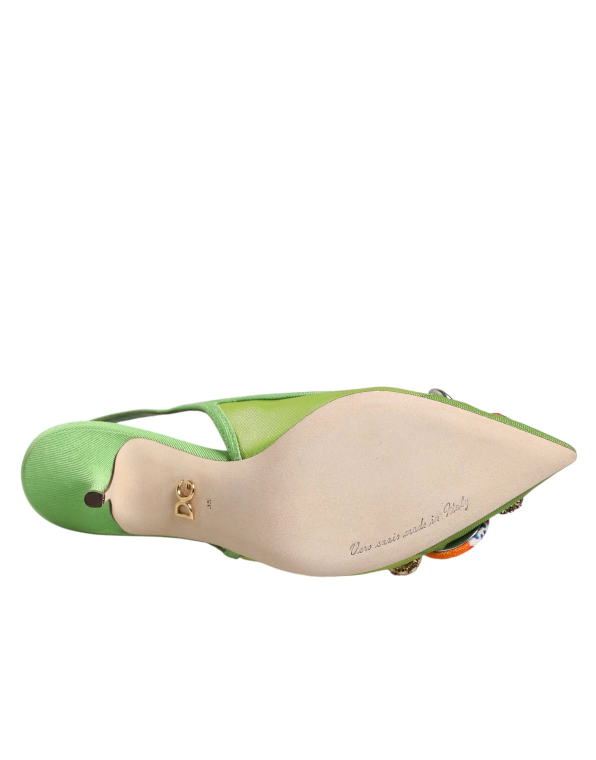 Dolce & Gabbana Green Embellished Heels Slingbacks Shoes - EU35/US4.5