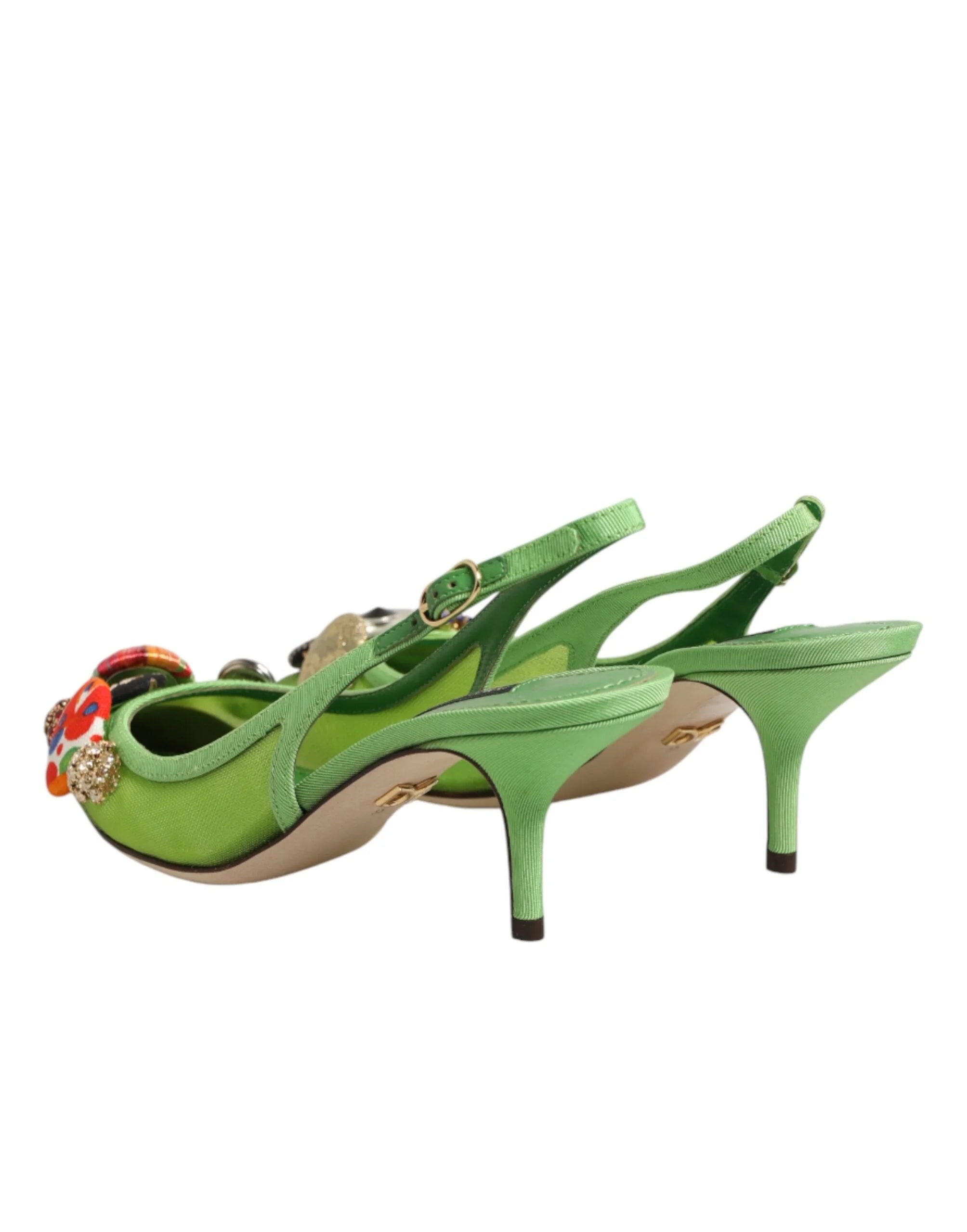 Dolce & Gabbana Green Embellished Heels Slingbacks Shoes - EU35/US4.5