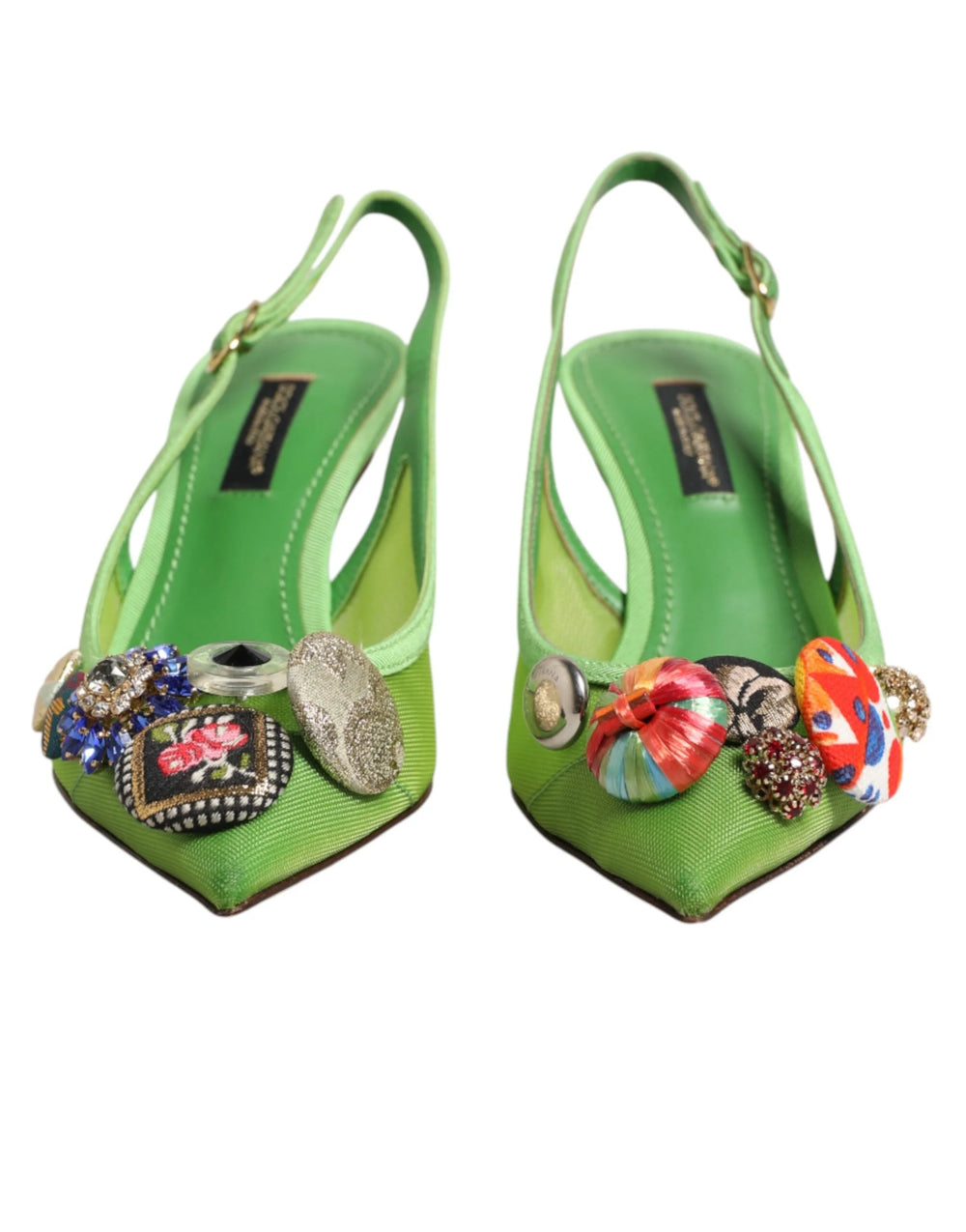 Dolce & Gabbana Green Embellished Heels Slingbacks Shoes - EU35/US4.5