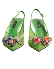 Dolce & Gabbana Green Embellished Heels Slingbacks Shoes - EU35/US4.5