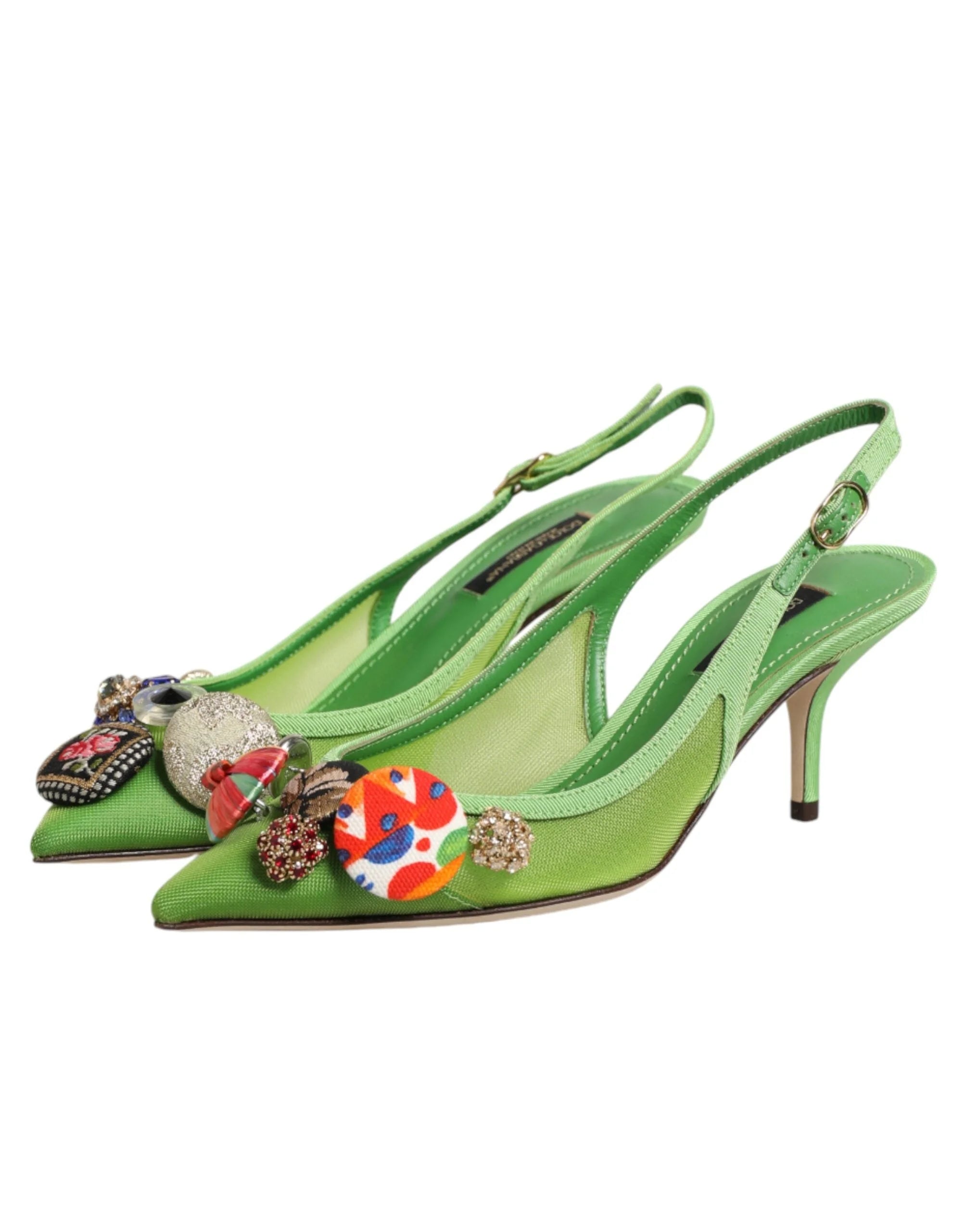 Dolce & Gabbana Green Embellished Heels Slingbacks Shoes - EU35/US4.5