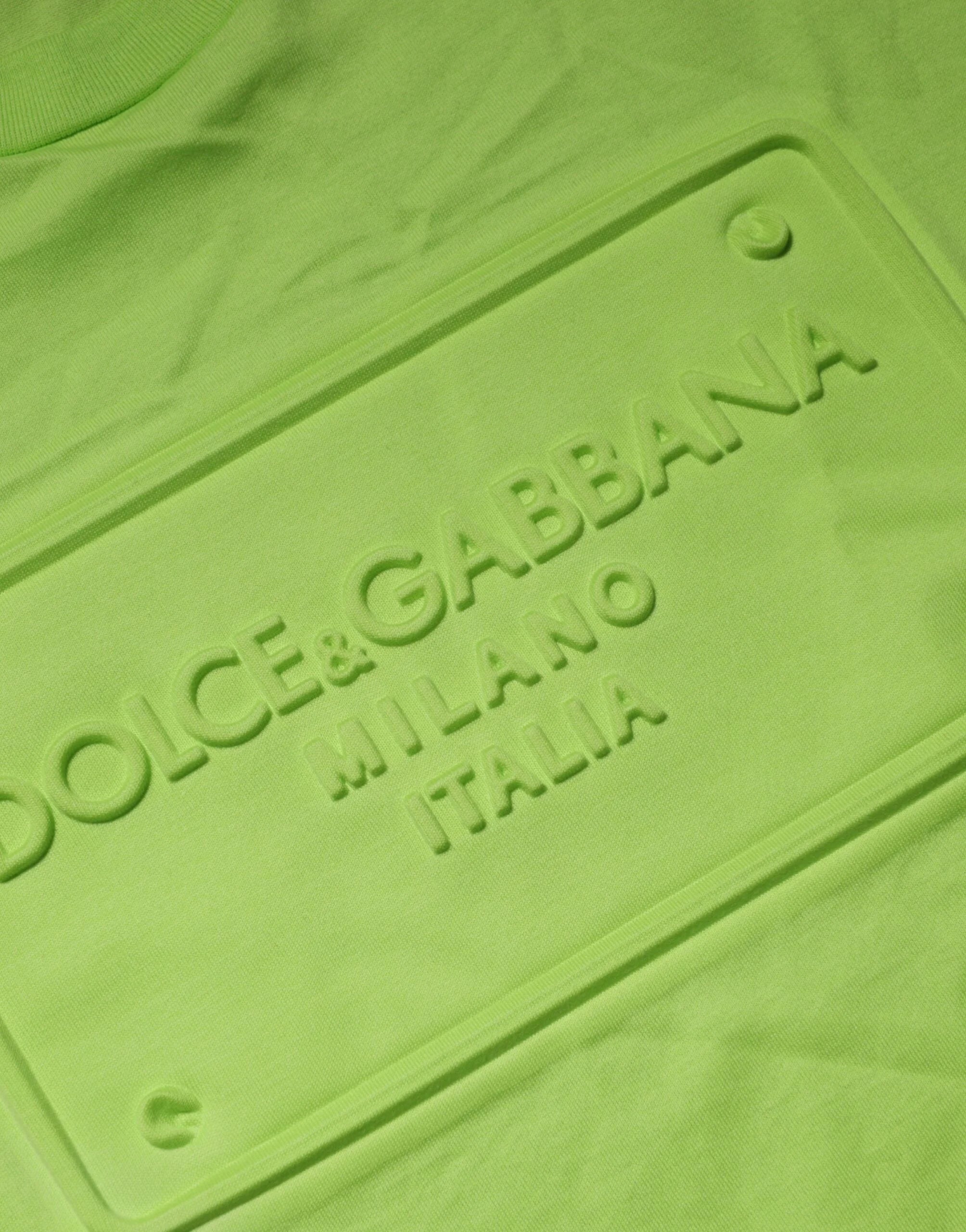 Dolce & Gabbana Green Embossed Logo Cotton Crew Neck T-shirt - IT54 | XL - T-Shirts