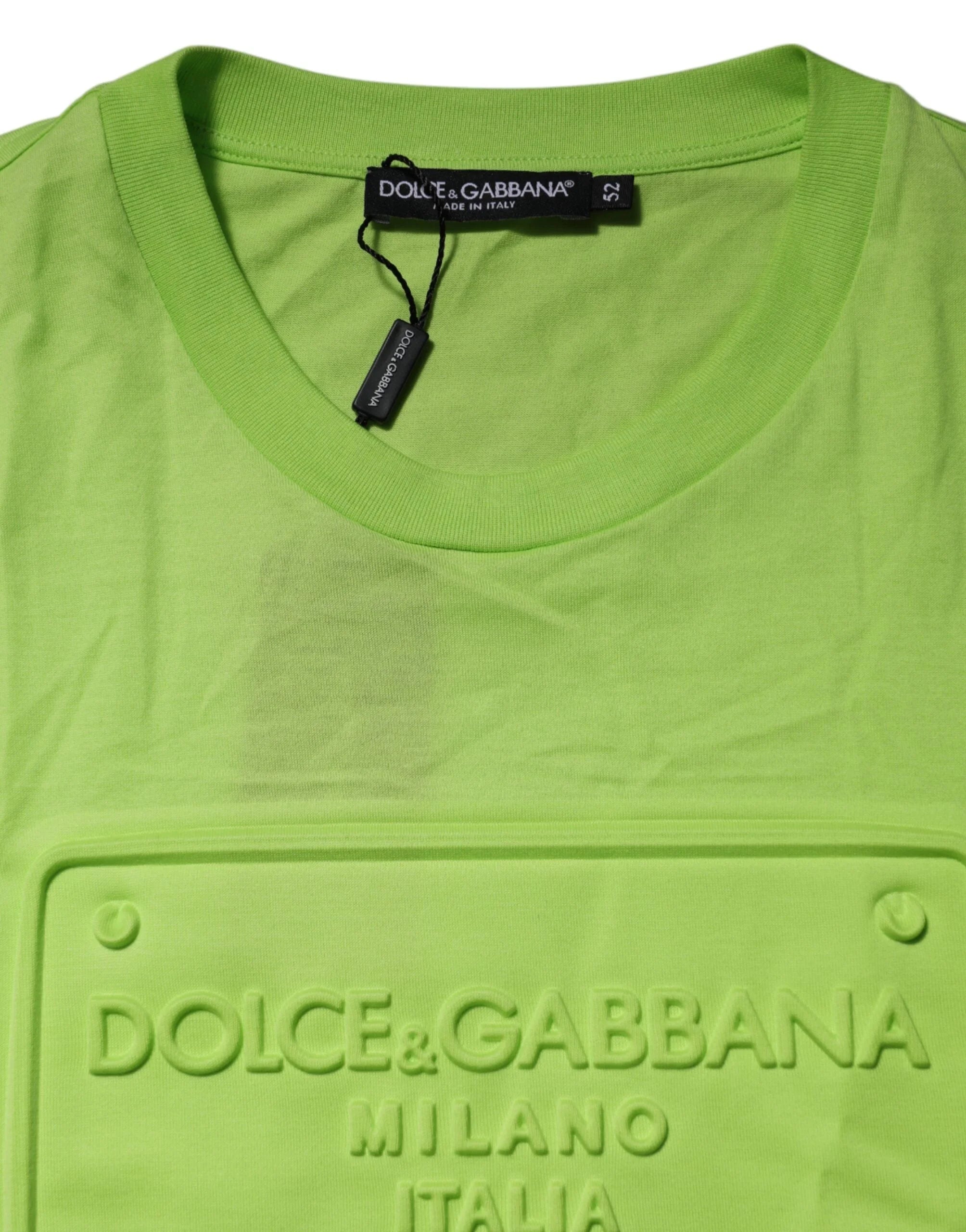 Dolce & Gabbana Green Embossed Logo Cotton Crew Neck T-shirt - IT54 | XL - T-Shirts