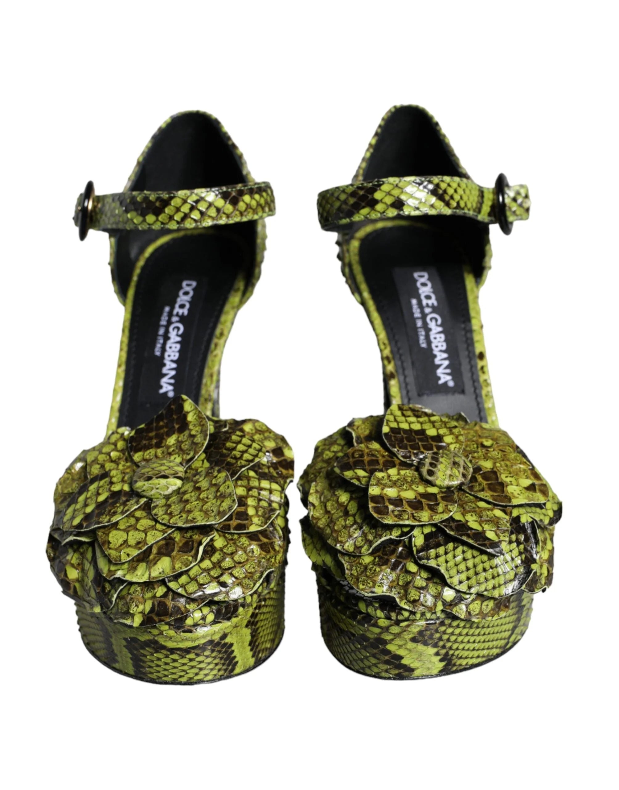 Dolce & Gabbana Green Exotic Leather Ankle Strap Heels Sandals Shoes - EU39/US8.5 - Sandals