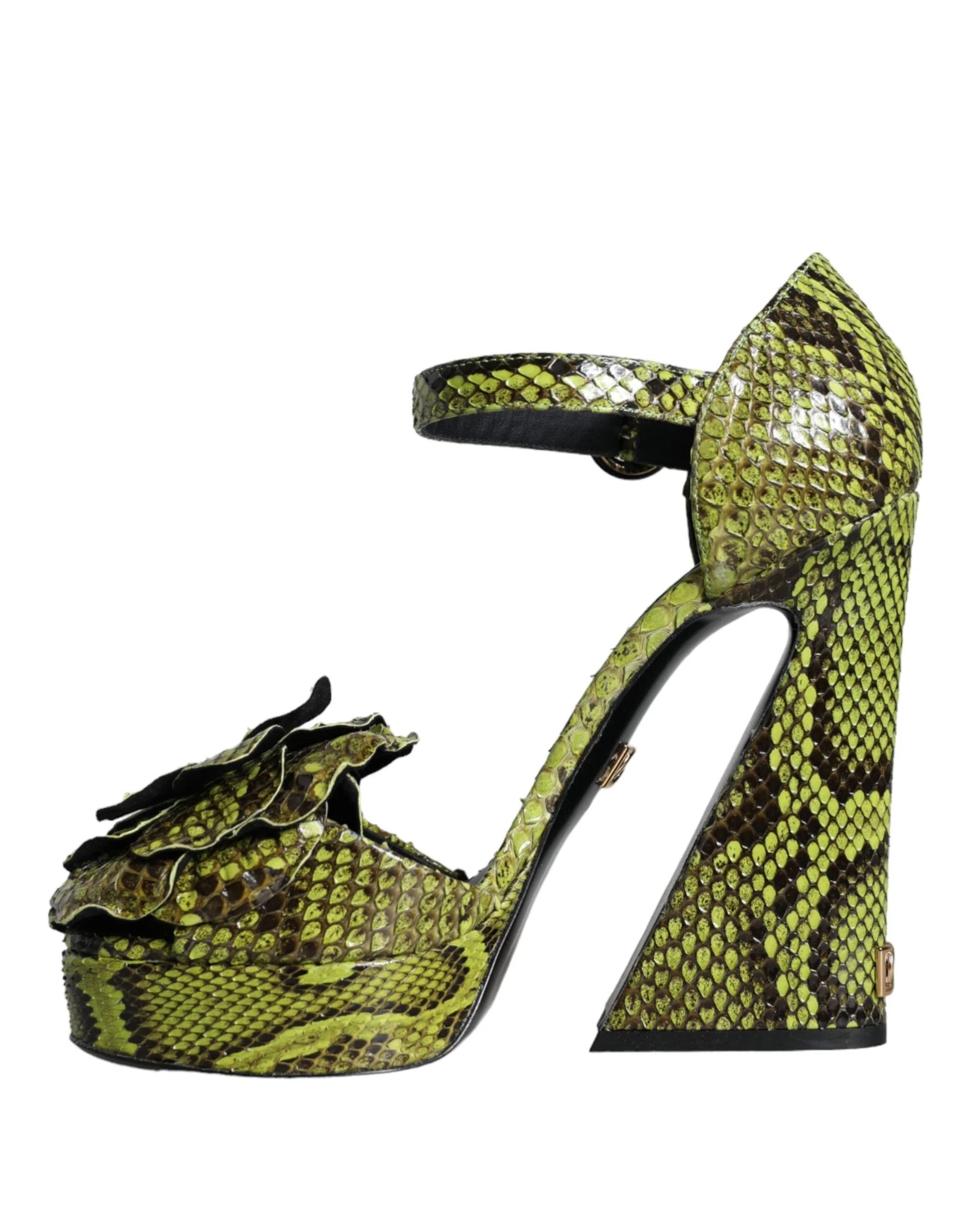 Dolce & Gabbana Green Exotic Leather Ankle Strap Heels Sandals Shoes - EU39/US8.5 - Sandals