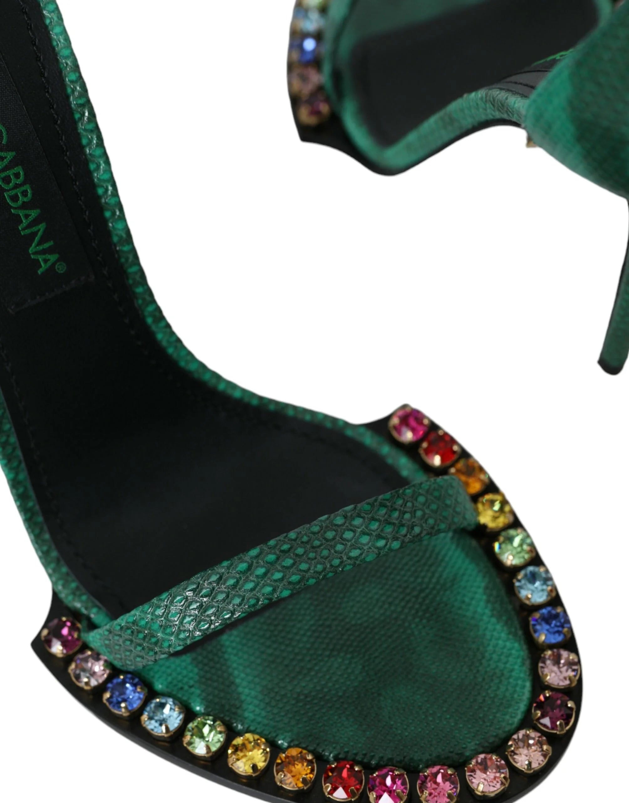 Dolce & Gabbana Green Exotic Leather Crystal Sandals Shoes - EU39/US8.5 - Sandals