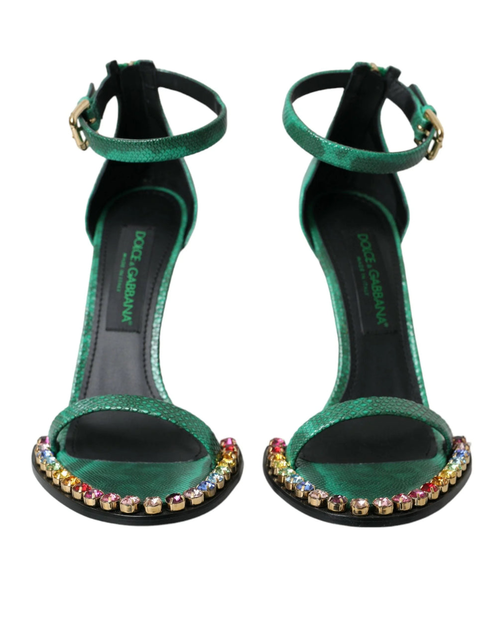 Dolce & Gabbana Green Exotic Leather Crystal Sandals Shoes - EU39/US8.5 - Sandals