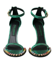 Dolce & Gabbana Green Exotic Leather Crystal Sandals Shoes - EU39/US8.5 - Sandals